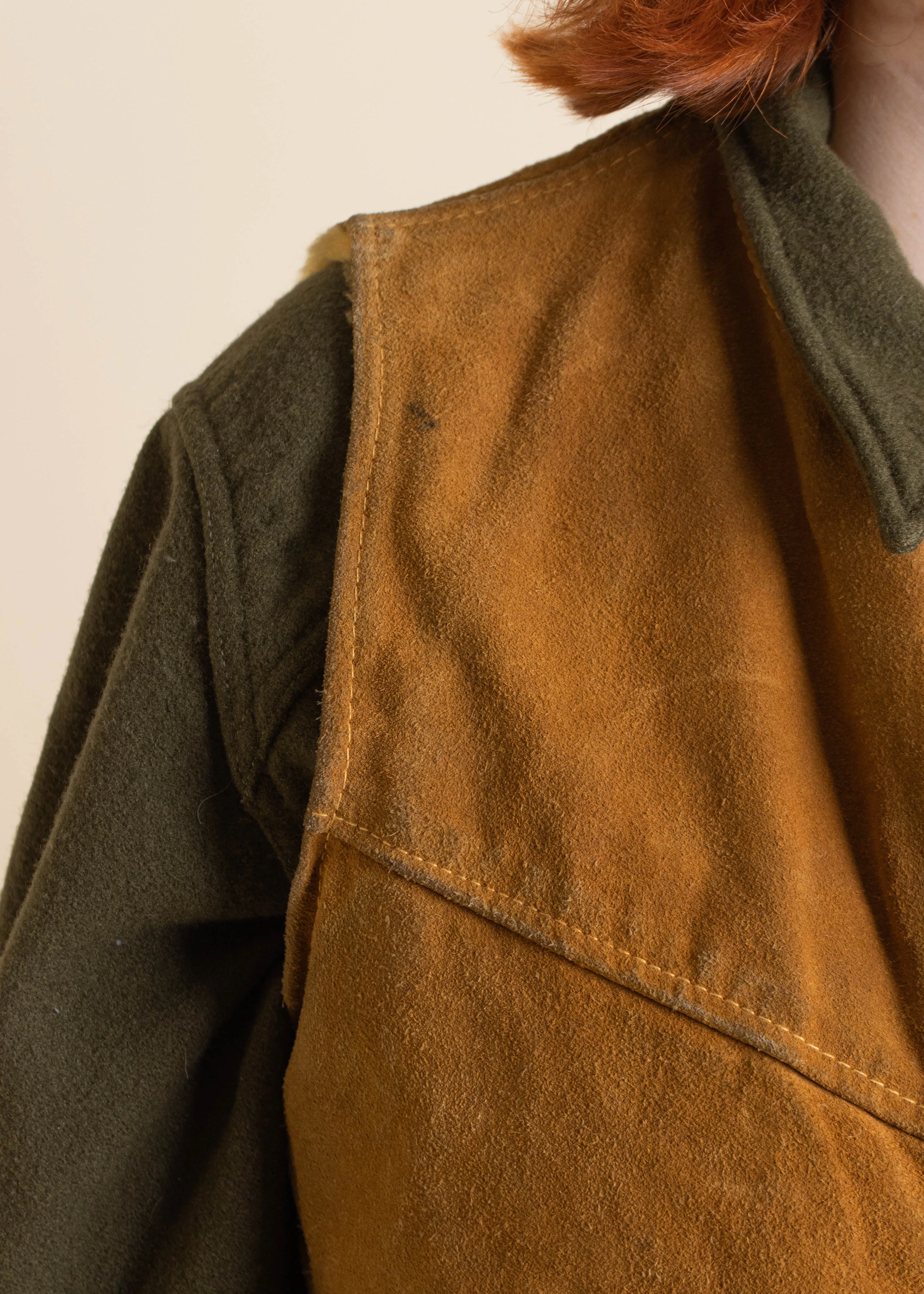 1970s Golden Boy Garment Sherpa Suede Vest Size M/L