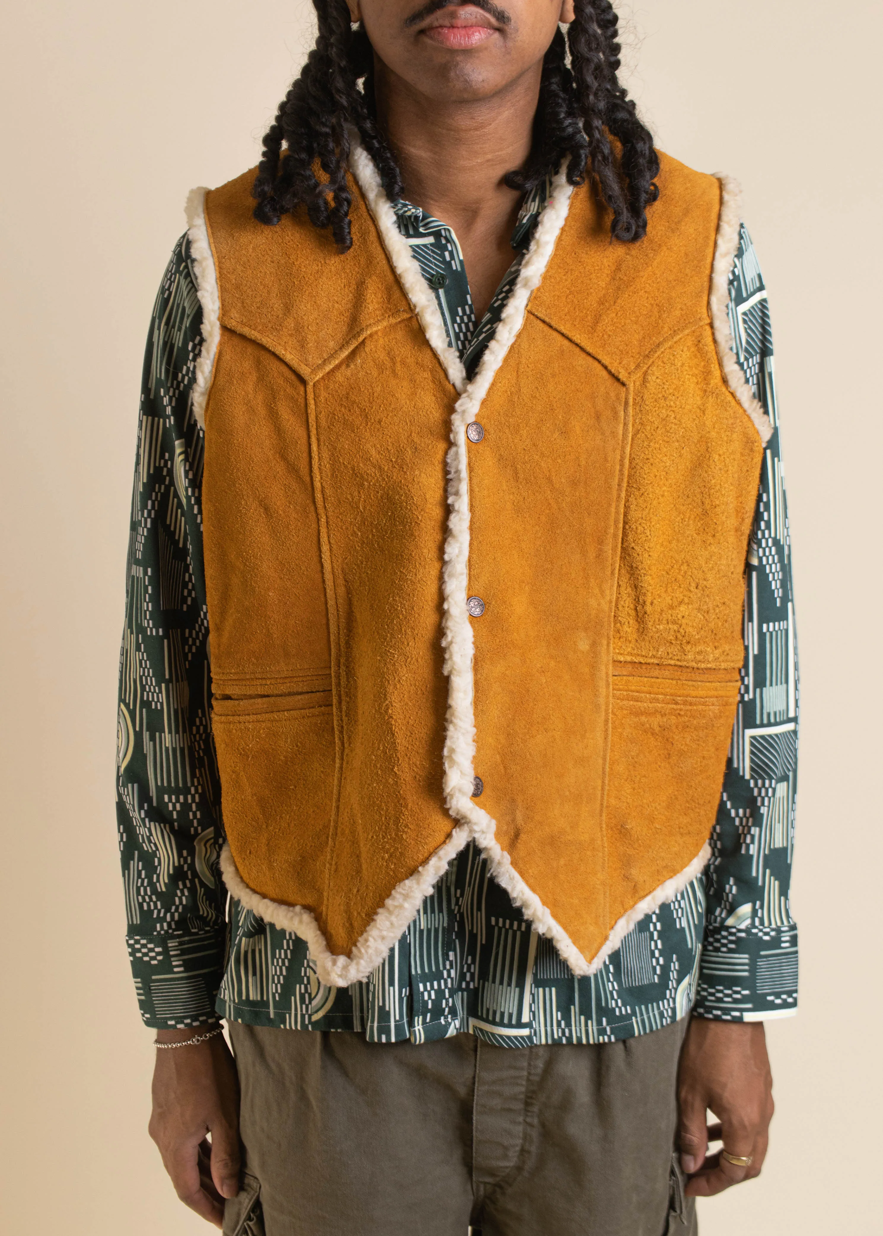 1970s LLB Sherpa Lined Suede Vest Size M/L