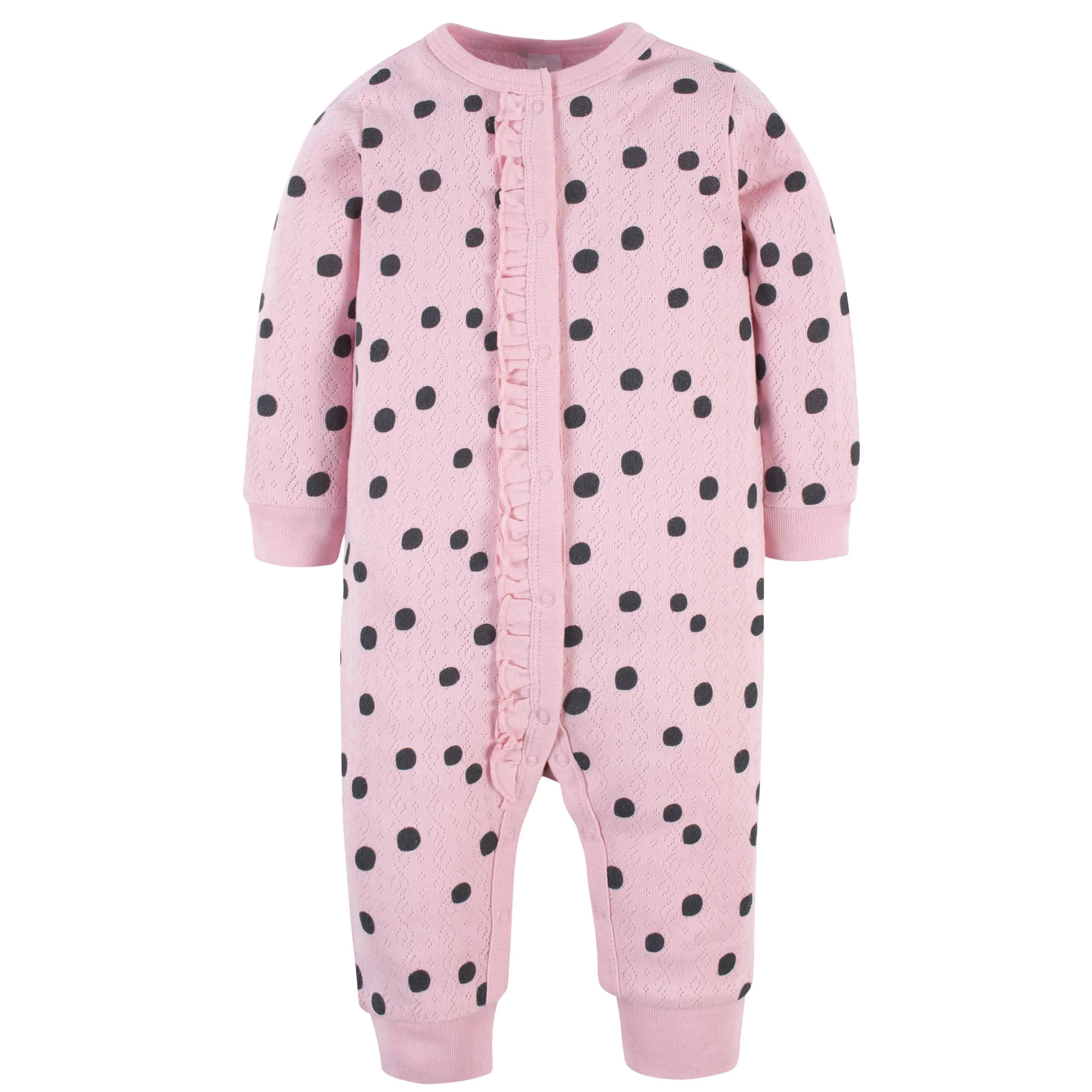 2-Piece Baby Girls Pink A Dots Coverall & Headband Set