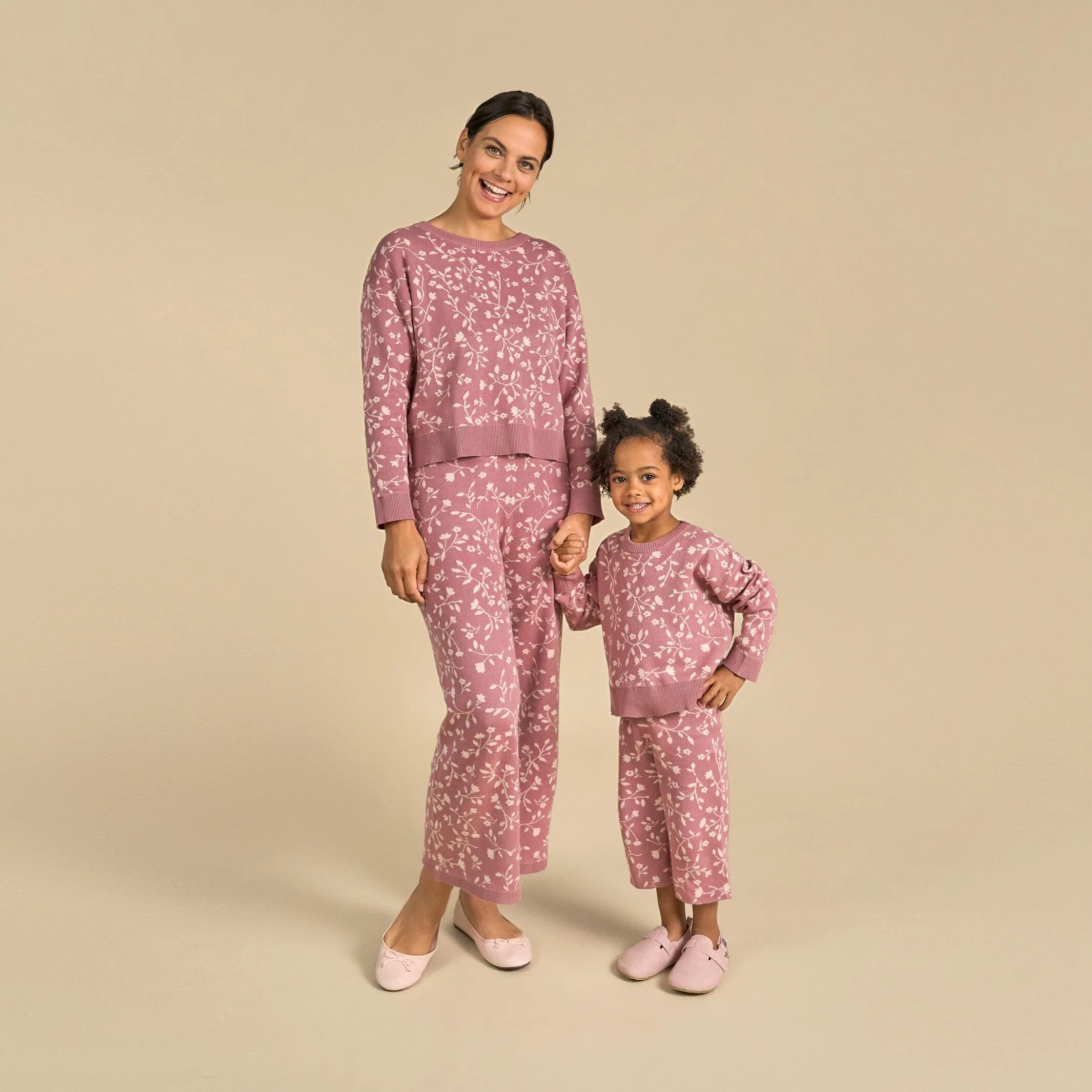 2-Piece Infant & Toddler Girls Dark Rose Branches Jacquard Sweater Set