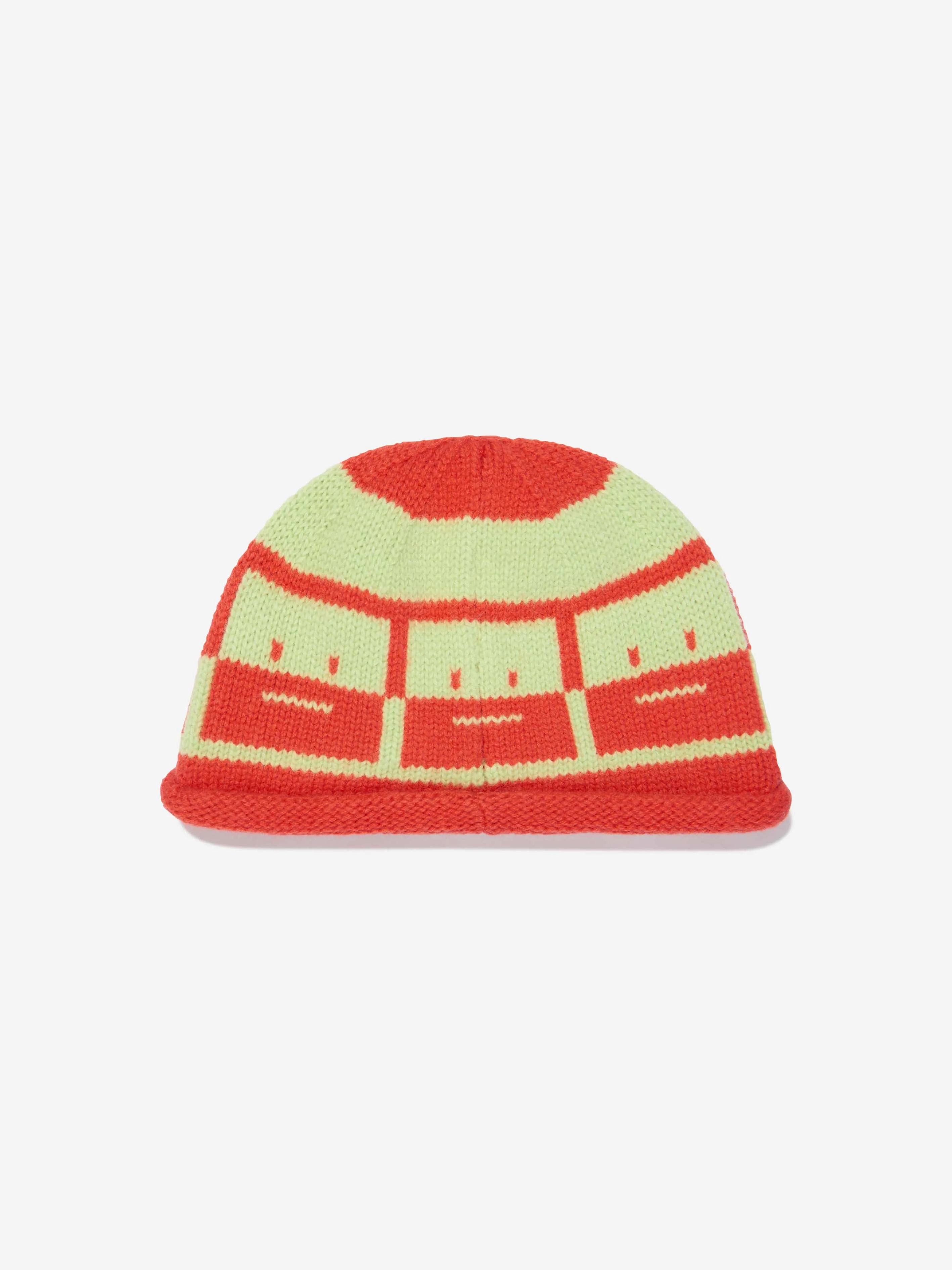 Acne Studios Kids Wool Face Logo Beanie Hat in Red