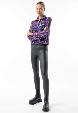 Angeleye Semi Sheer Collar Blouse In Purple Floral Print