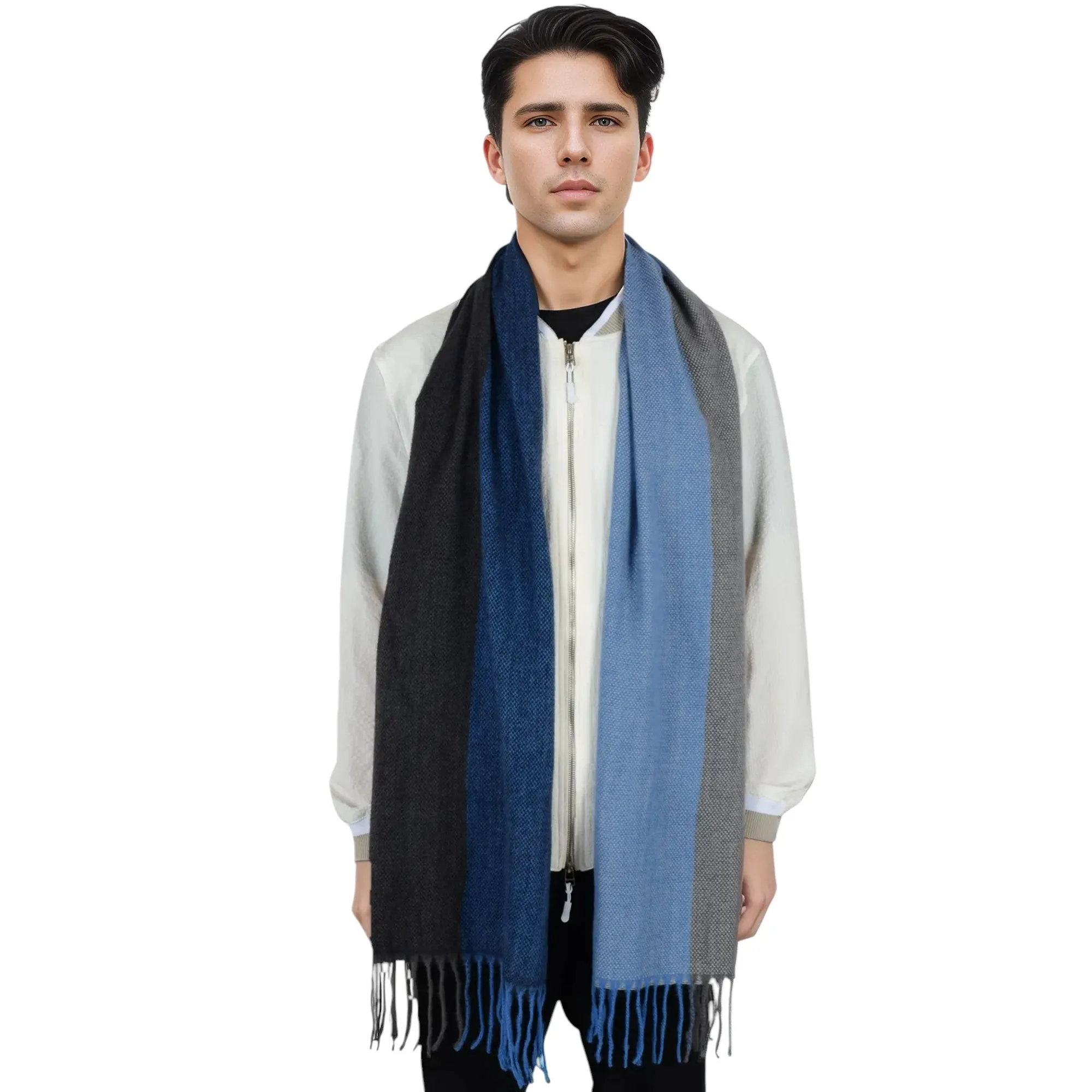 Anna-Kaci Cashmere Feel Winter Scarf Lightweight Striped Tassel Wrap Shawl Scarves for Men