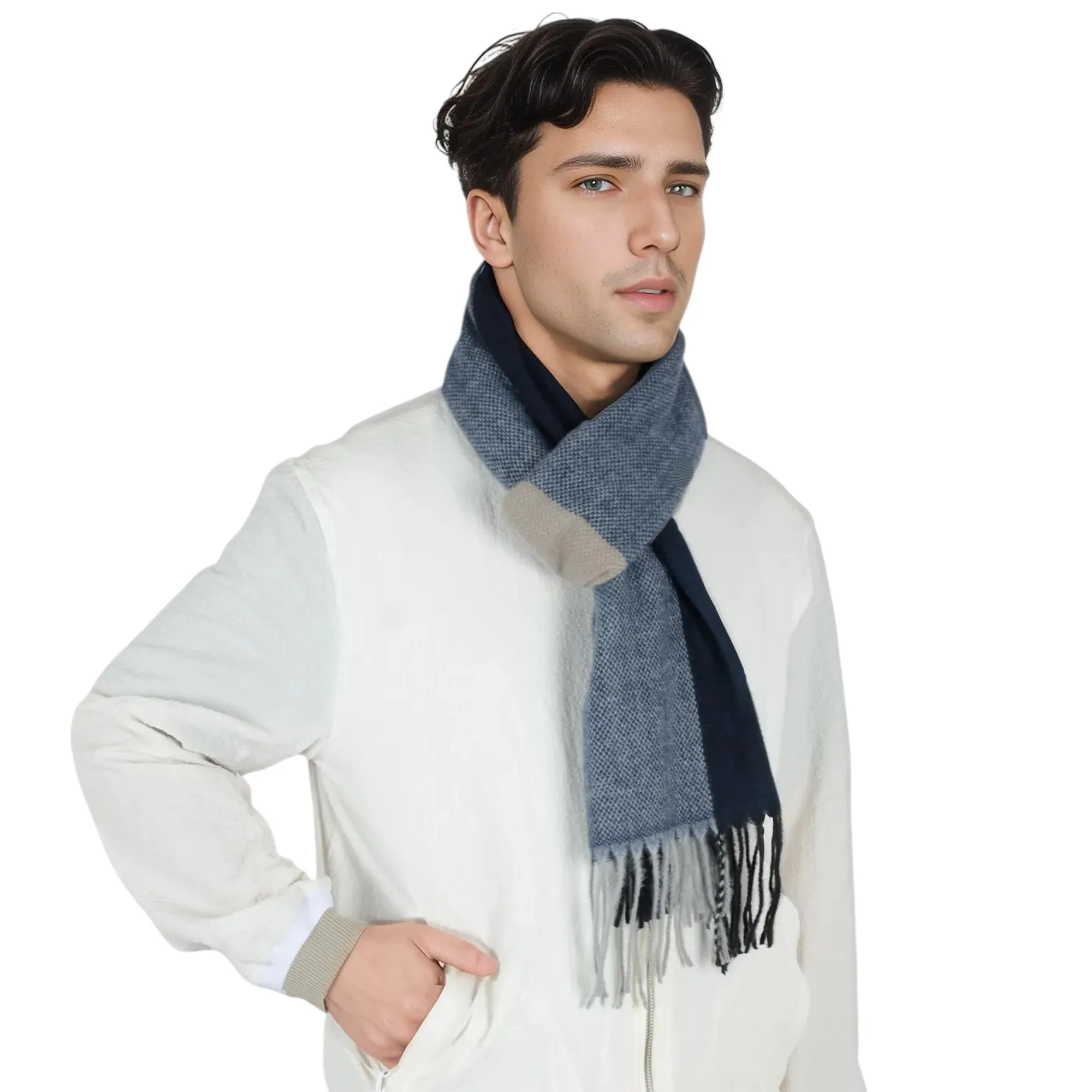 Anna-Kaci Cashmere Feel Winter Scarf Lightweight Striped Tassel Wrap Shawl Scarves for Men