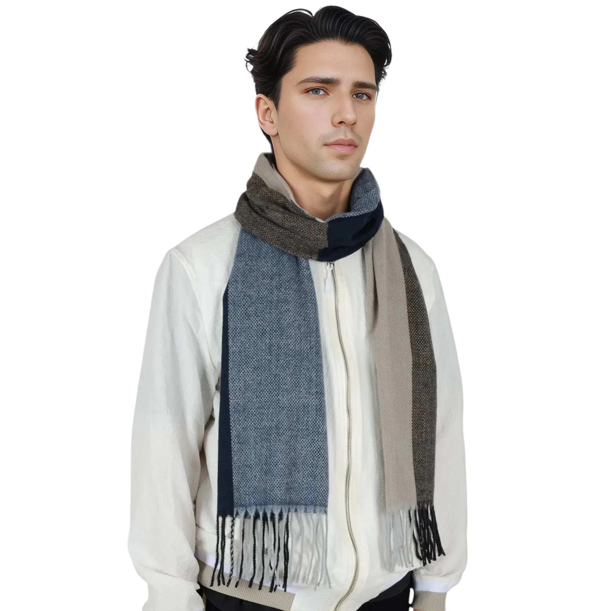 Anna-Kaci Cashmere Feel Winter Scarf Lightweight Striped Tassel Wrap Shawl Scarves for Men