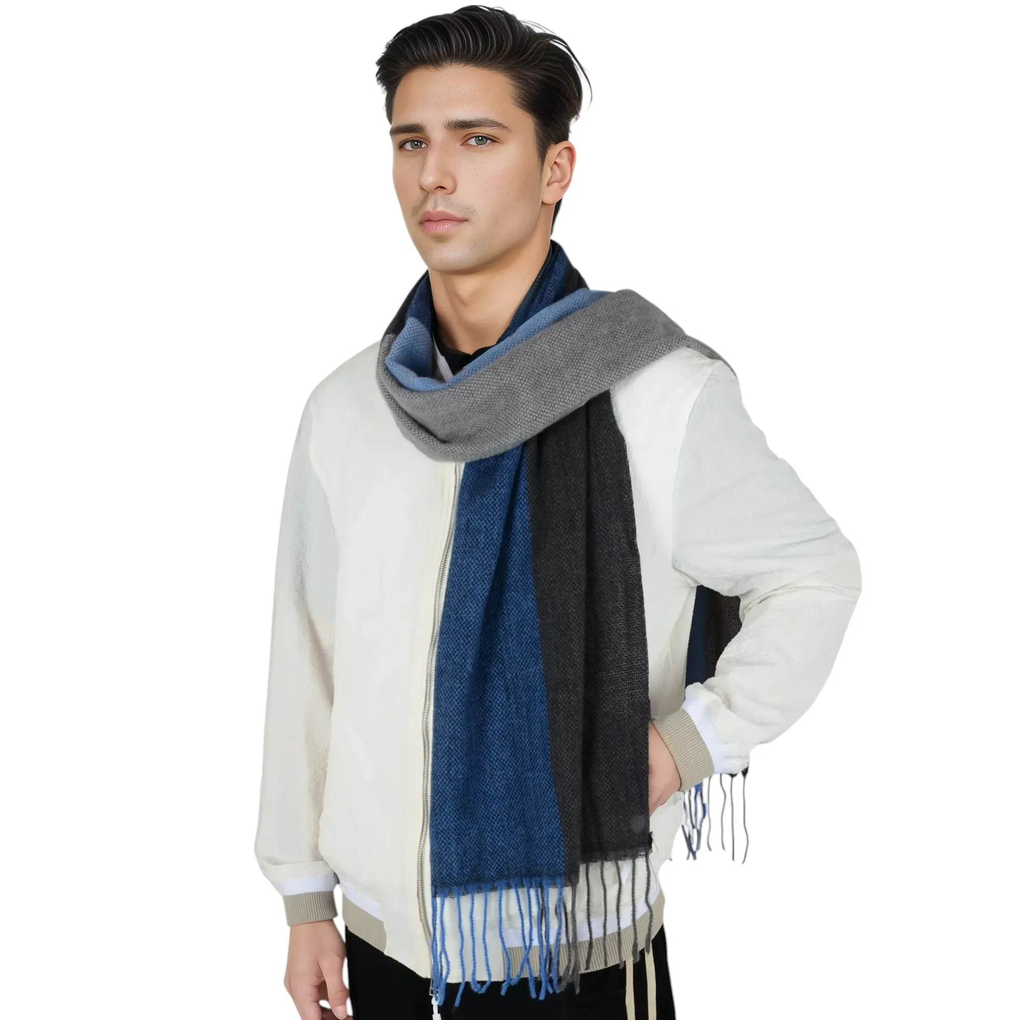 Anna-Kaci Cashmere Feel Winter Scarf Lightweight Striped Tassel Wrap Shawl Scarves for Men