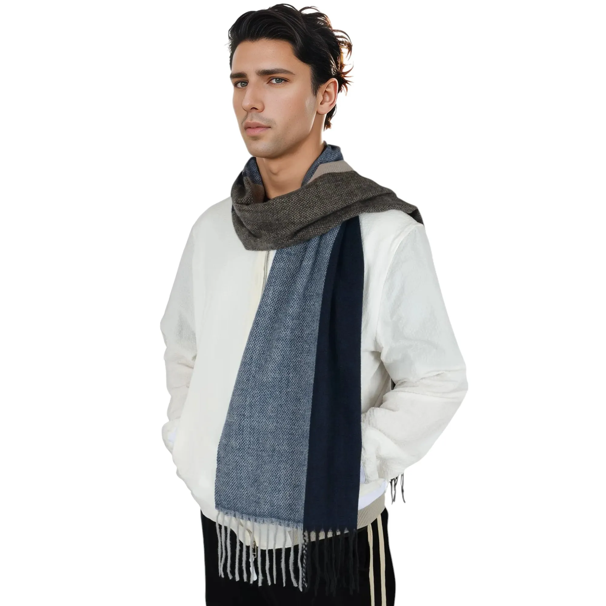 Anna-Kaci Cashmere Feel Winter Scarf Lightweight Striped Tassel Wrap Shawl Scarves for Men