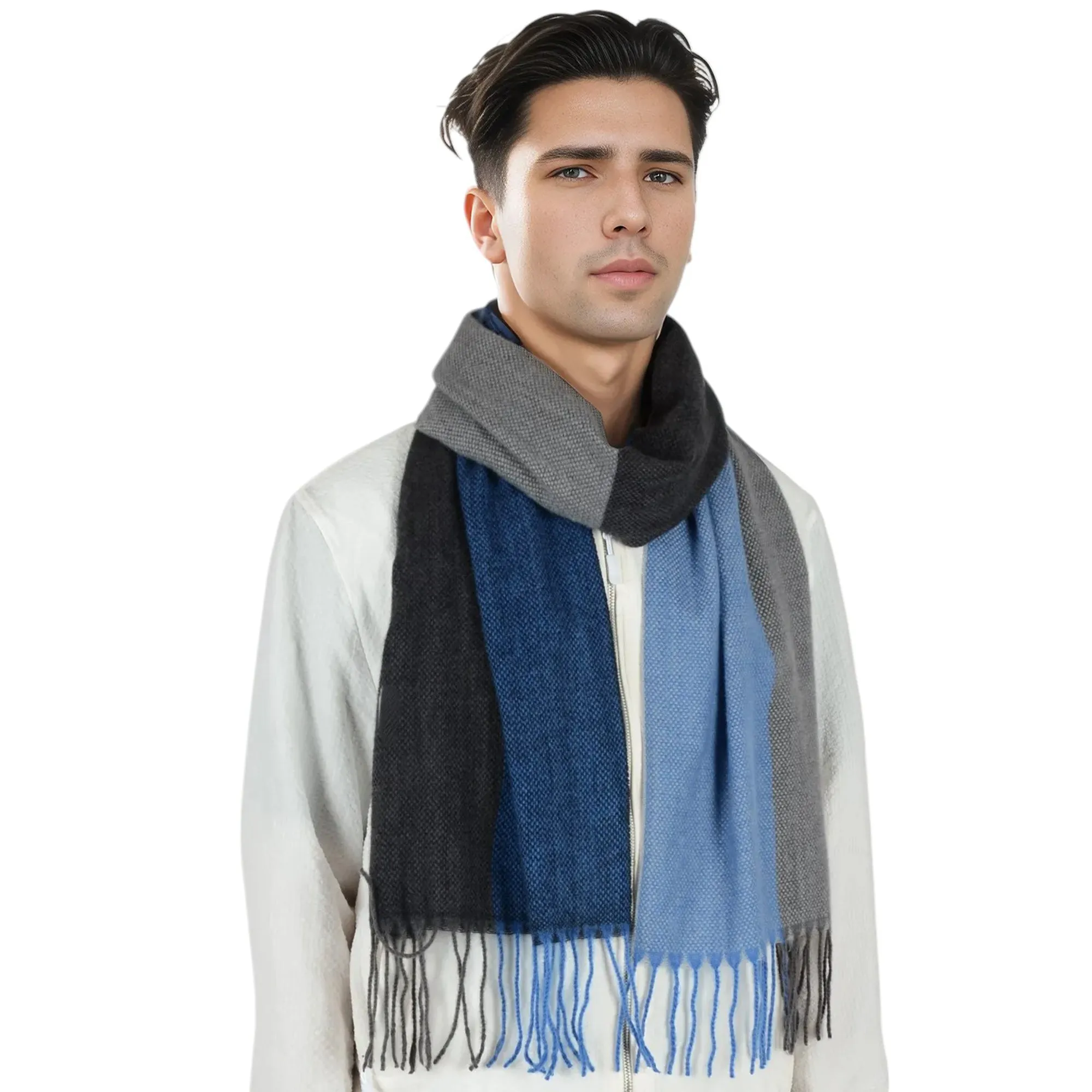 Anna-Kaci Cashmere Feel Winter Scarf Lightweight Striped Tassel Wrap Shawl Scarves for Men