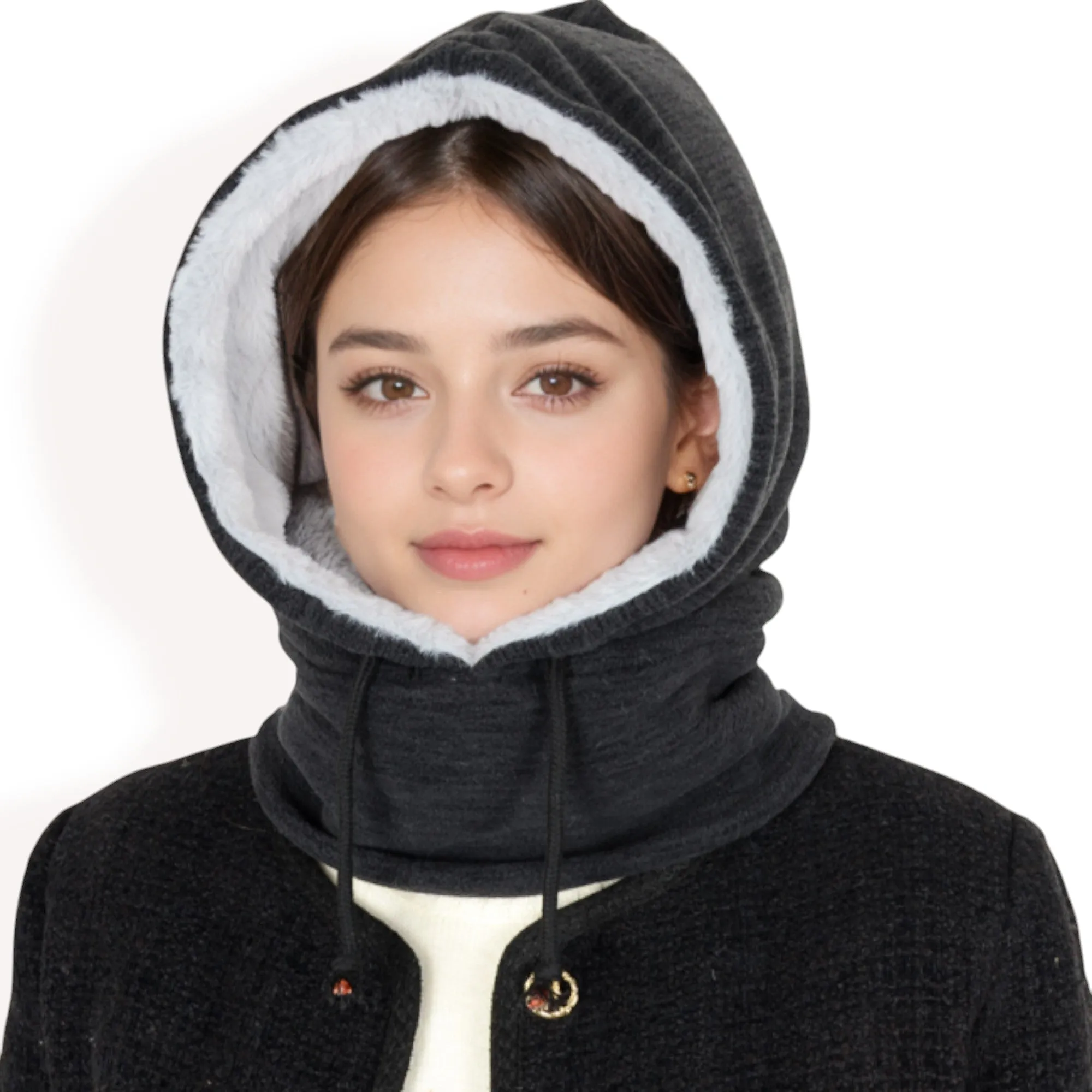 Anna-Kaci Women's Fleece-Lined Hooded Neck Warmer with Adjustable Drawstrings for Full Coverage and Winter Protection