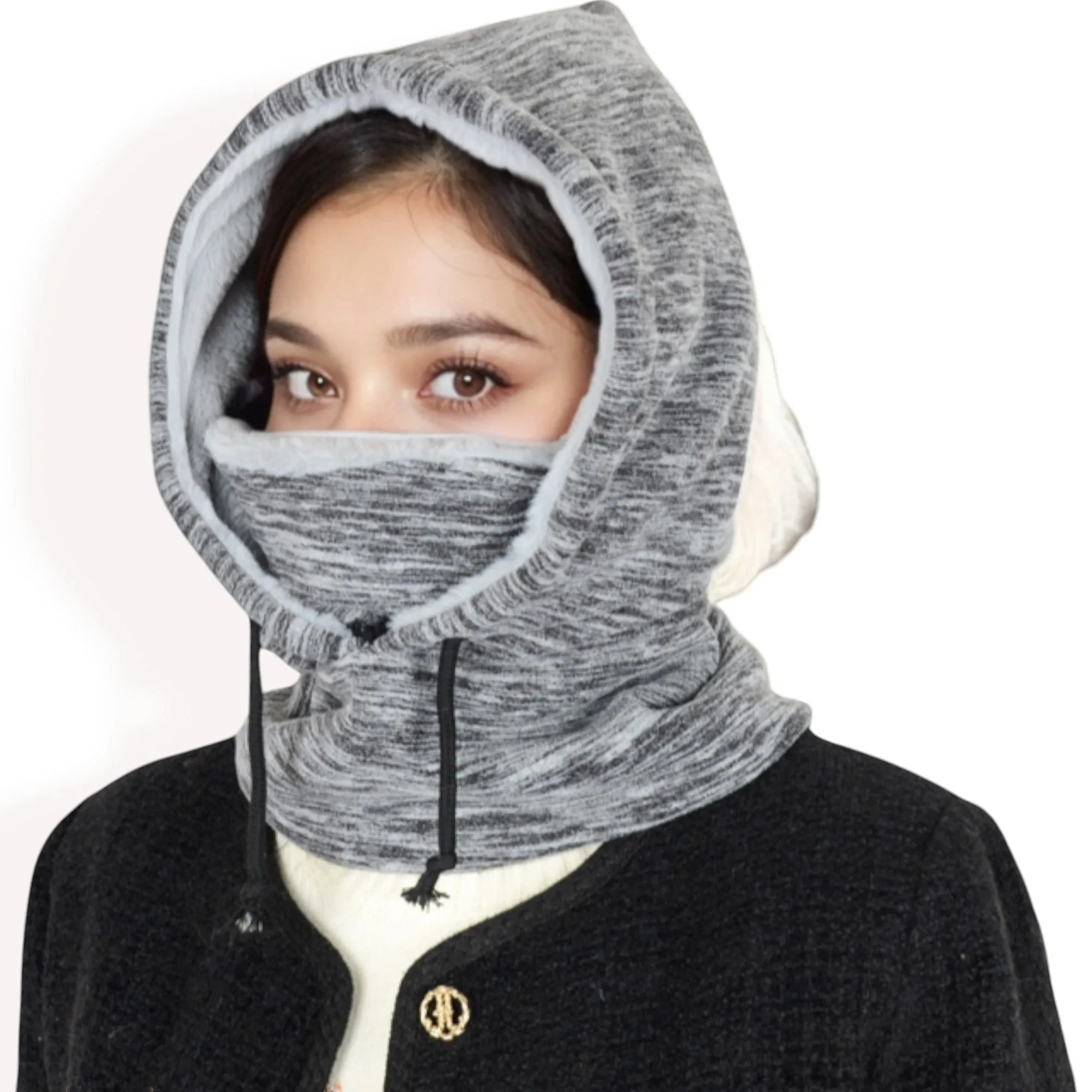 Anna-Kaci Women's Fleece-Lined Hooded Neck Warmer with Adjustable Drawstrings for Full Coverage and Winter Protection