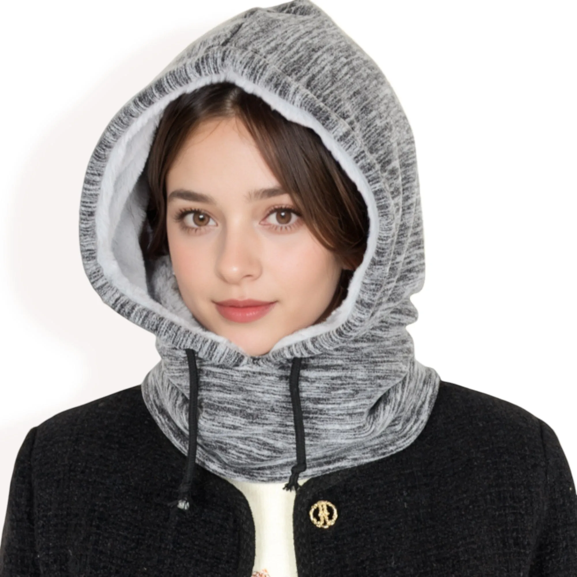 Anna-Kaci Women's Fleece-Lined Hooded Neck Warmer with Adjustable Drawstrings for Full Coverage and Winter Protection