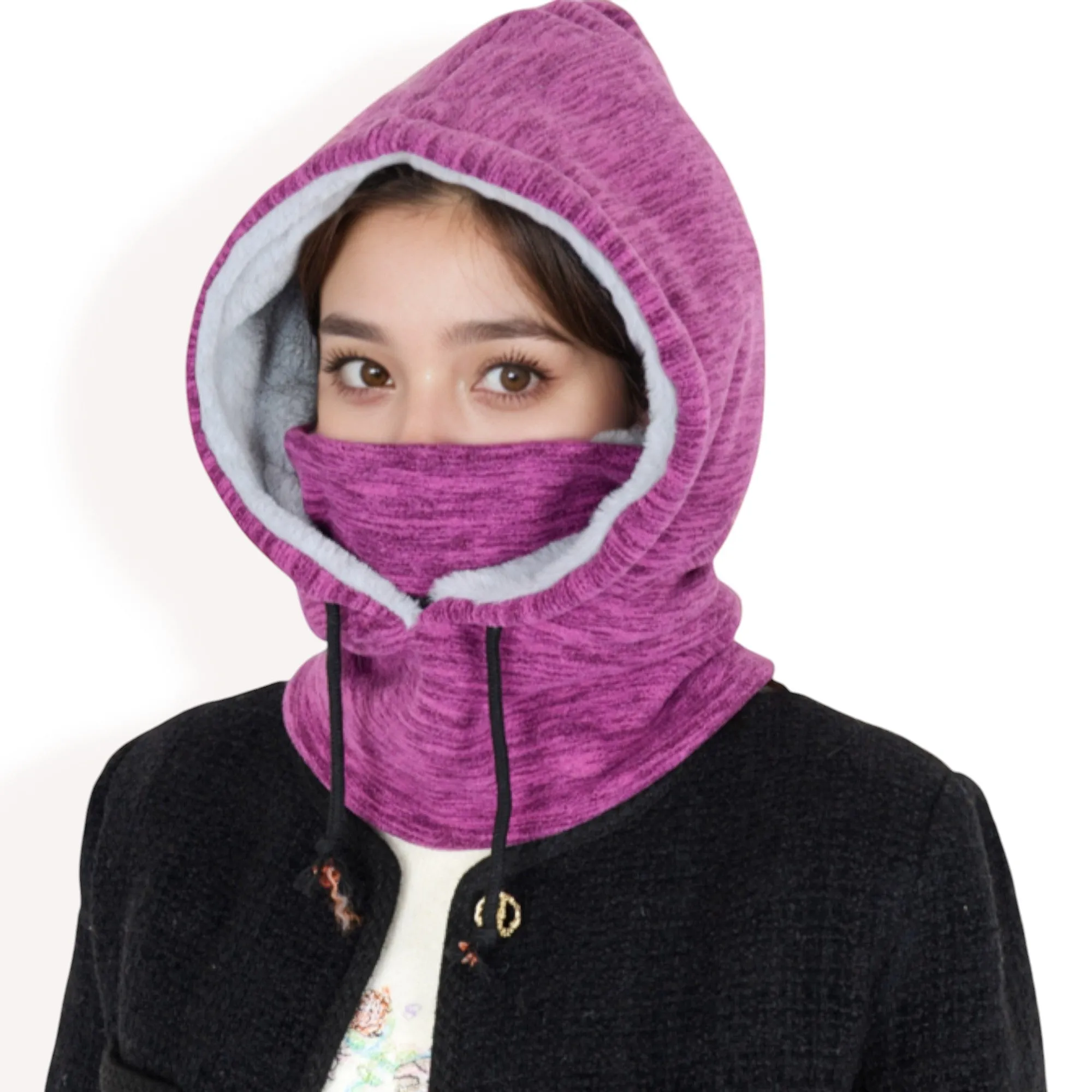 Anna-Kaci Women's Fleece-Lined Hooded Neck Warmer with Adjustable Drawstrings for Full Coverage and Winter Protection