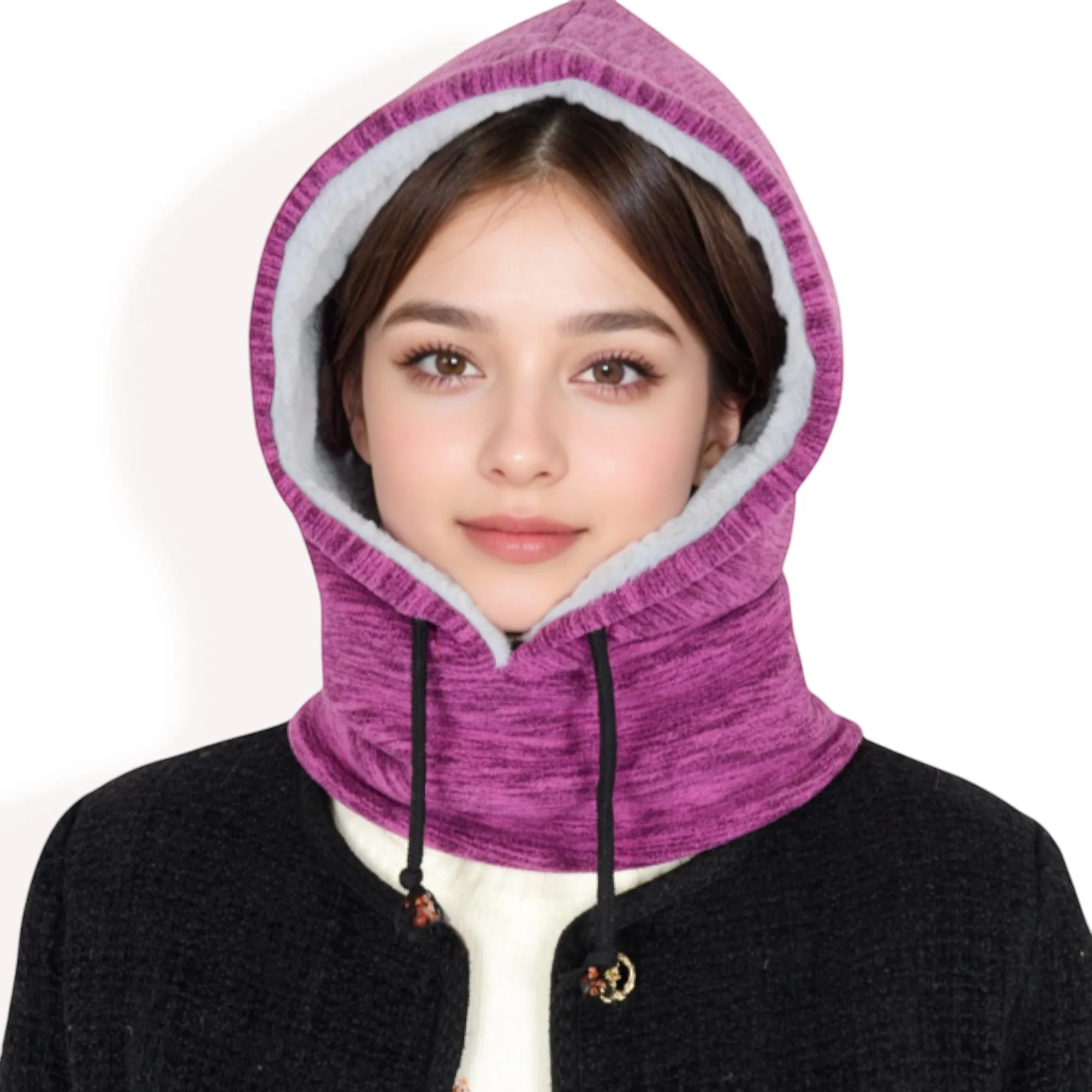 Anna-Kaci Women's Fleece-Lined Hooded Neck Warmer with Adjustable Drawstrings for Full Coverage and Winter Protection