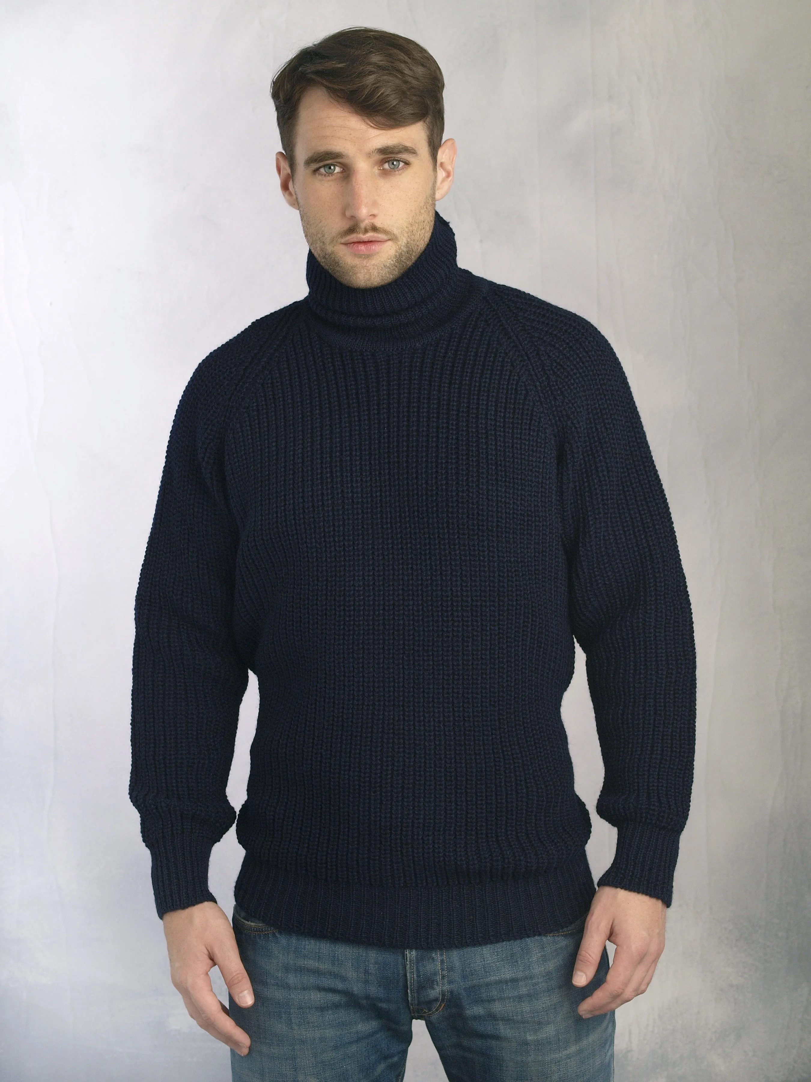 Aran Rib Roll Neck Sweater | Navy