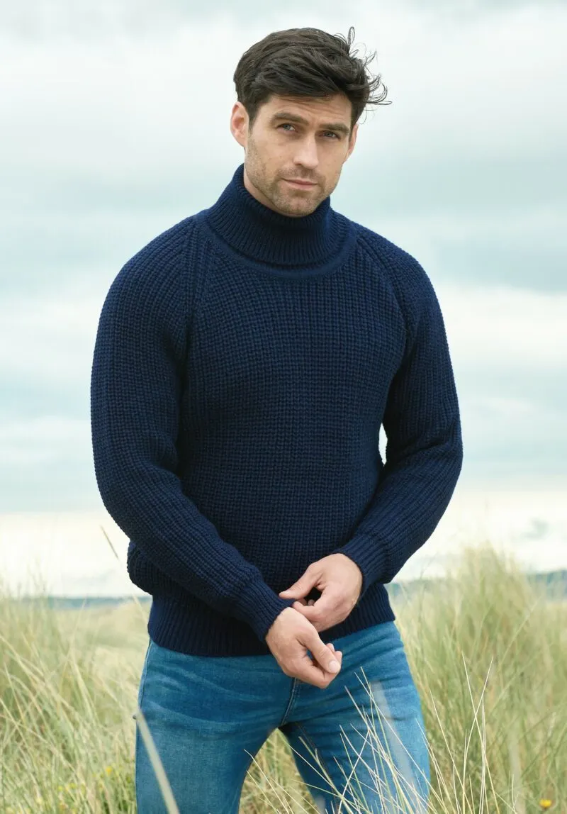 Aran Rib Roll Neck Sweater | Navy