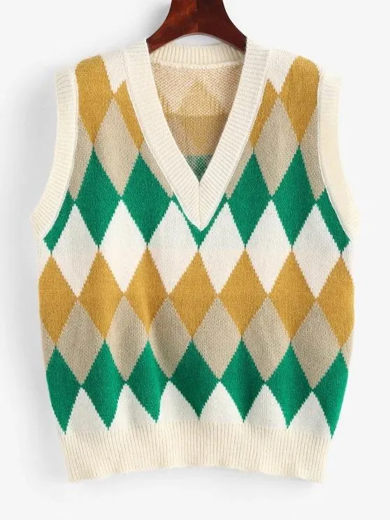 Argyle Knitted Preppy Sweater Vest