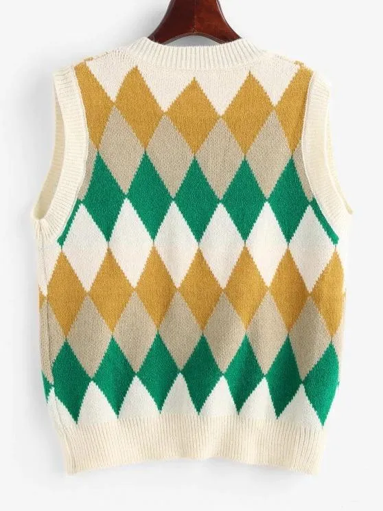 Argyle Knitted Preppy Sweater Vest