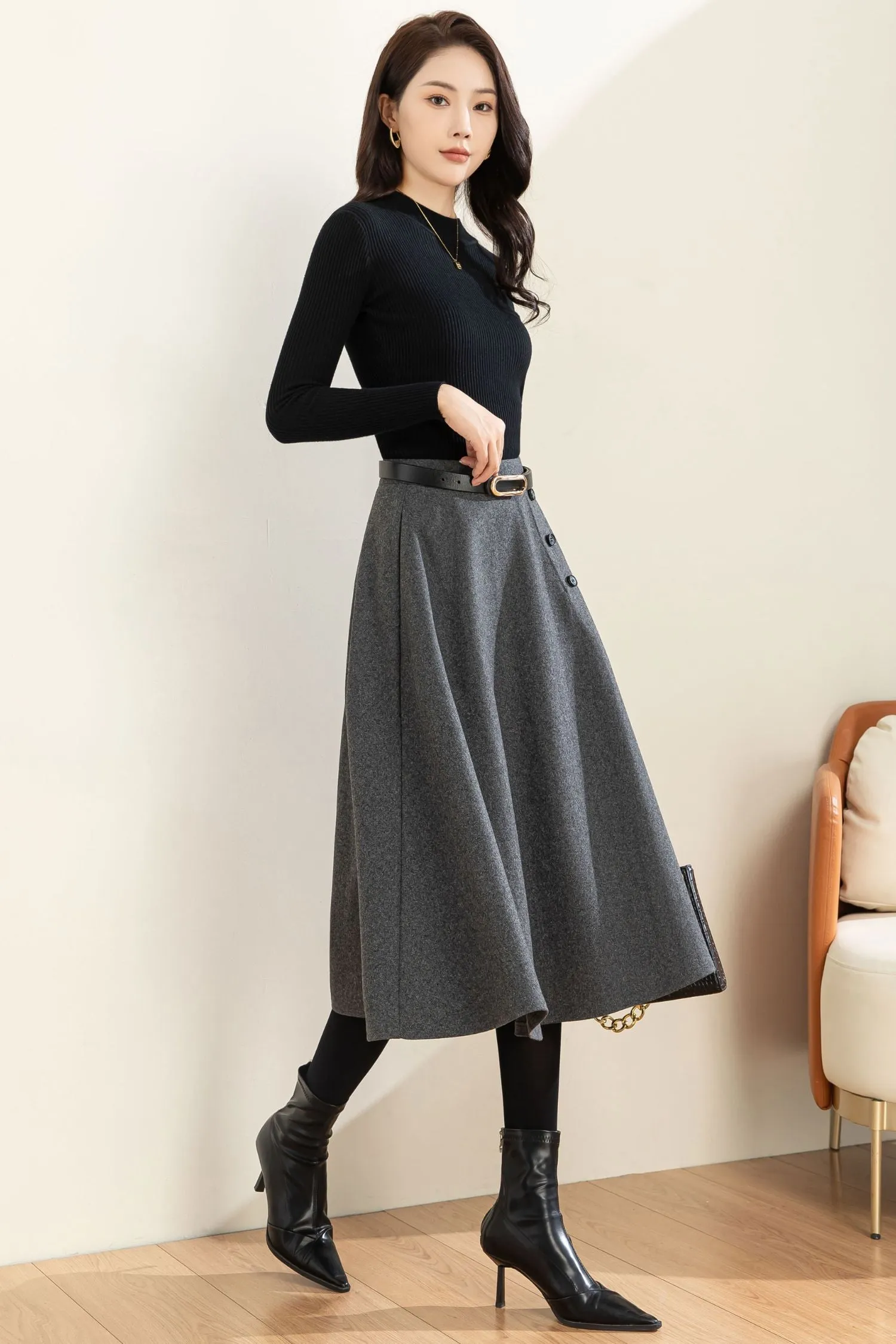 Autumn Winter A line Wool  Skirt C3601