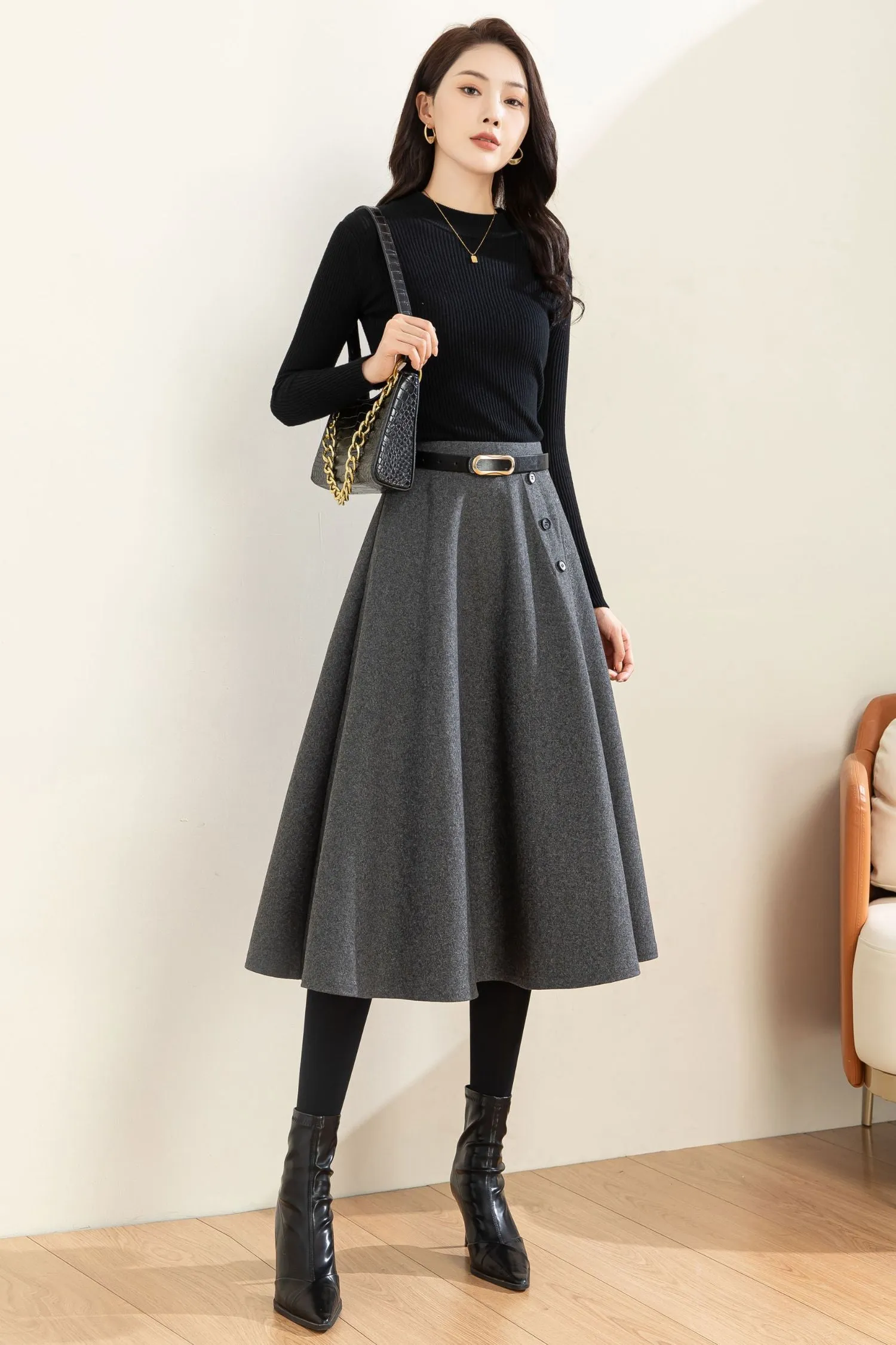 Autumn Winter A line Wool  Skirt C3601