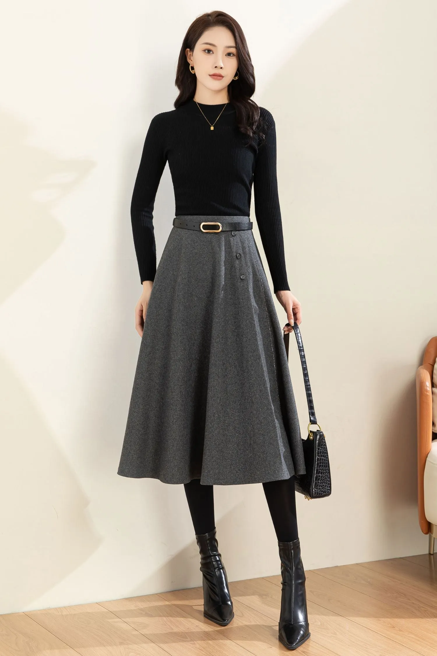 Autumn Winter A line Wool  Skirt C3601