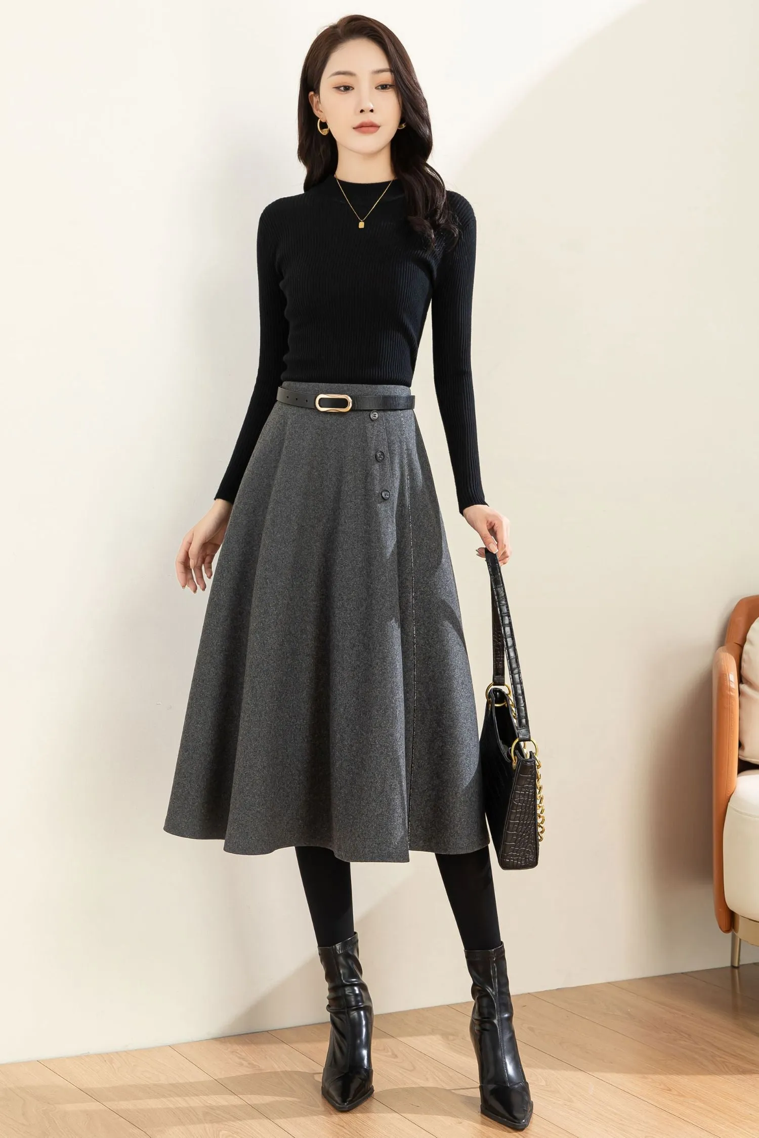 Autumn Winter A line Wool  Skirt C3601