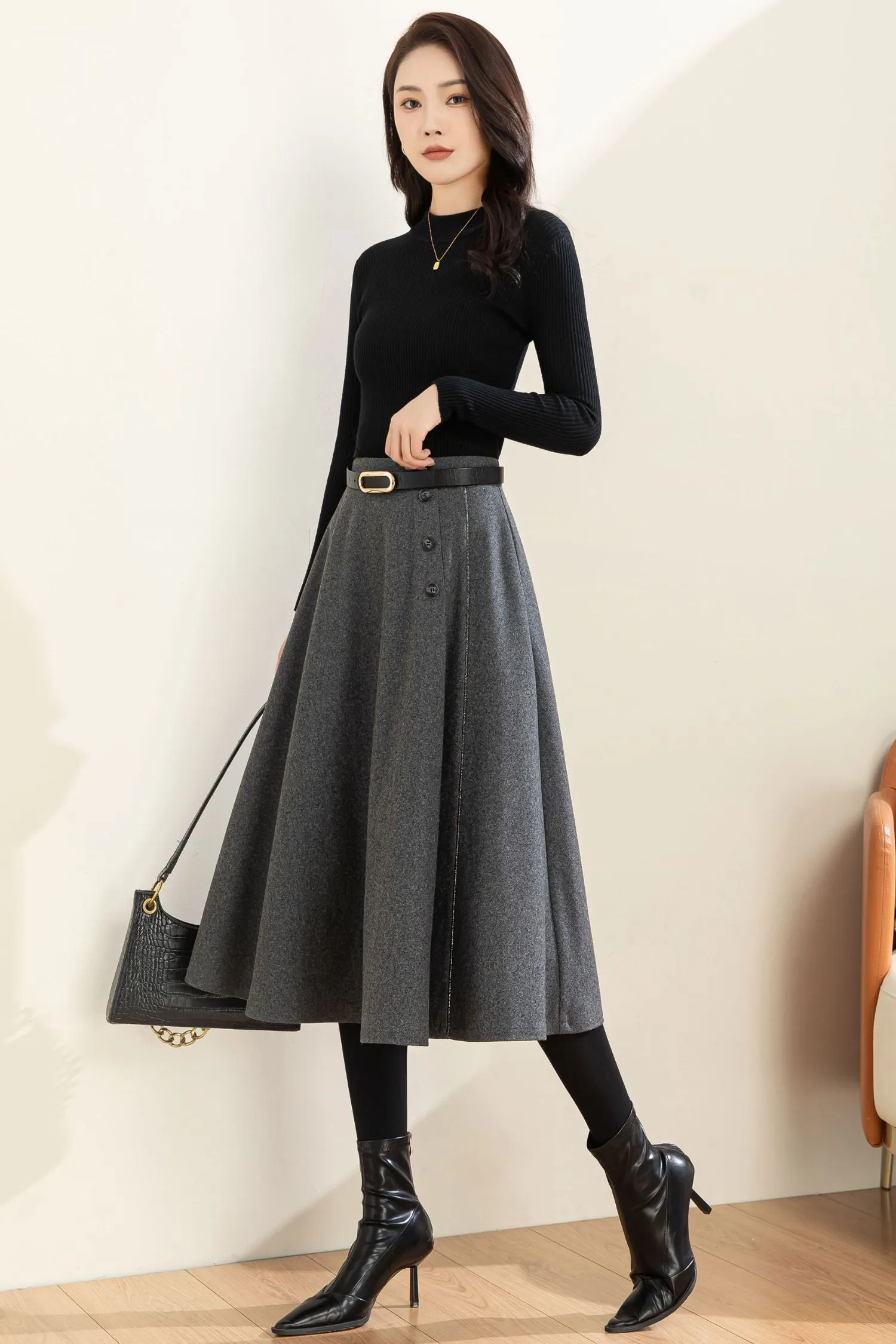 Autumn Winter A line Wool  Skirt C3601