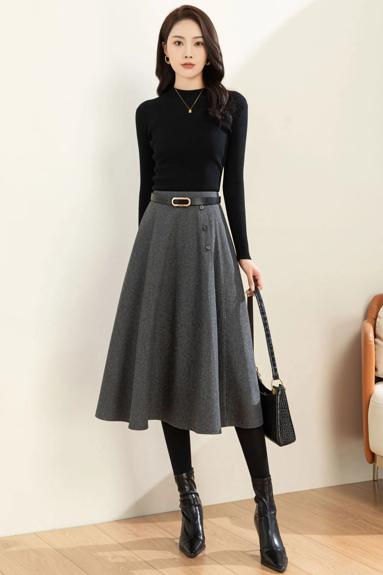 Autumn Winter A line Wool  Skirt C3601