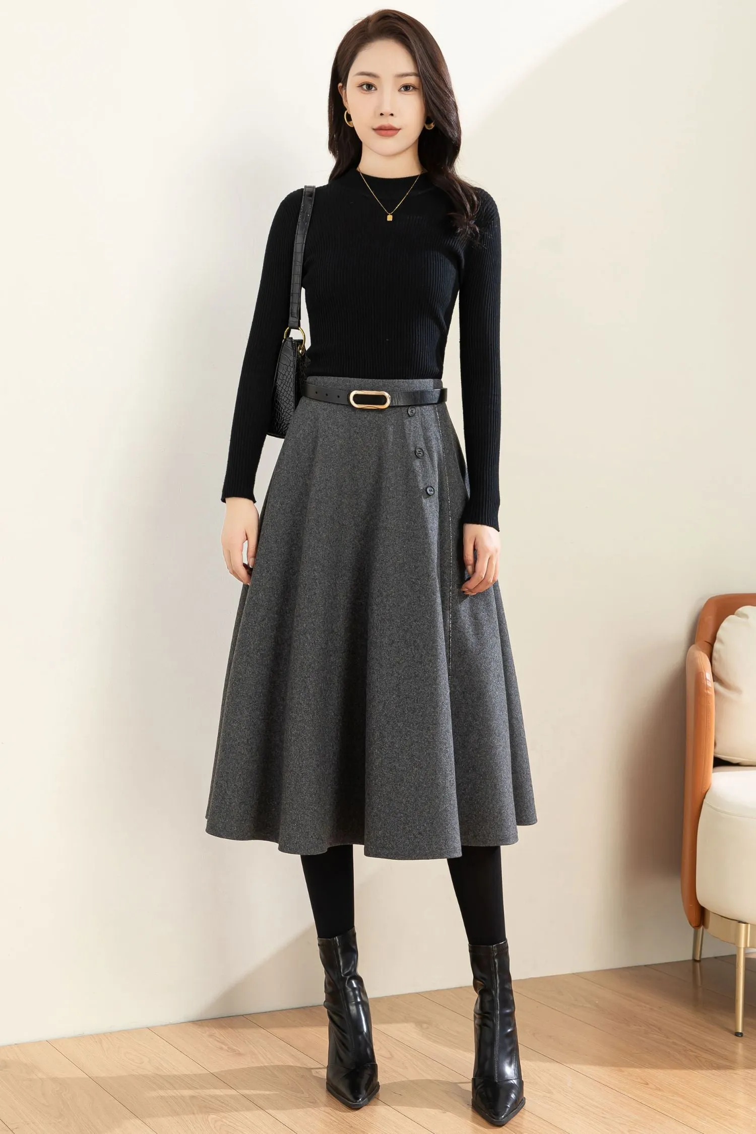 Autumn Winter A line Wool  Skirt C3601