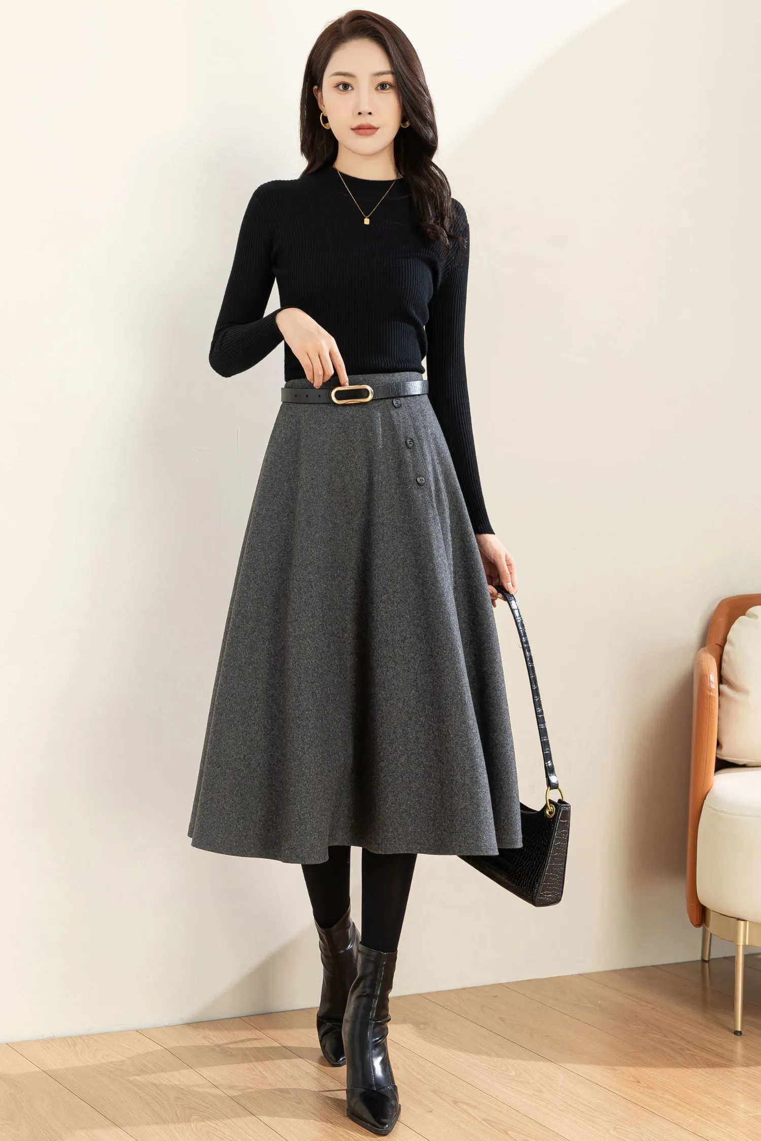 Autumn Winter A line Wool  Skirt C3601