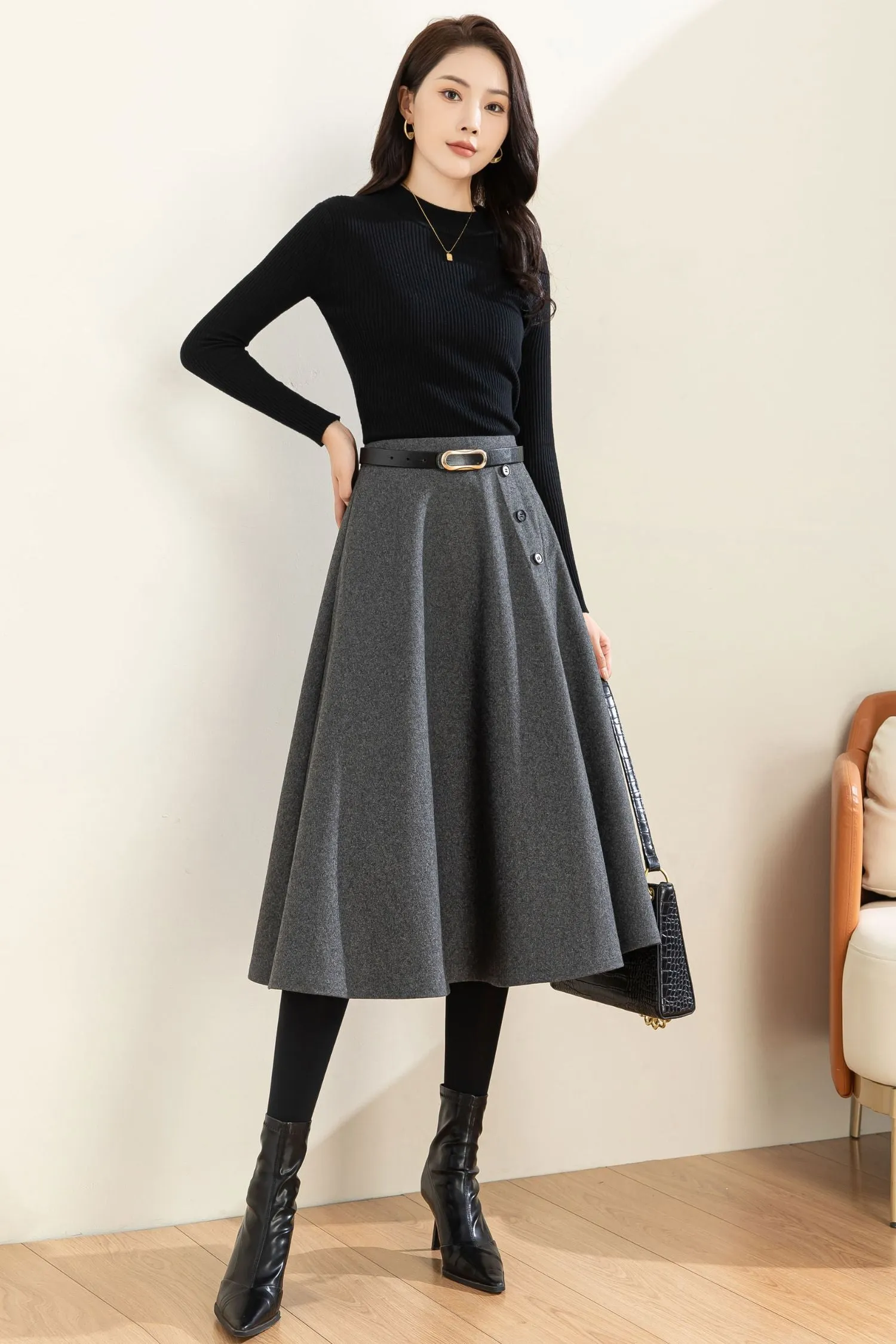 Autumn Winter A line Wool  Skirt C3601