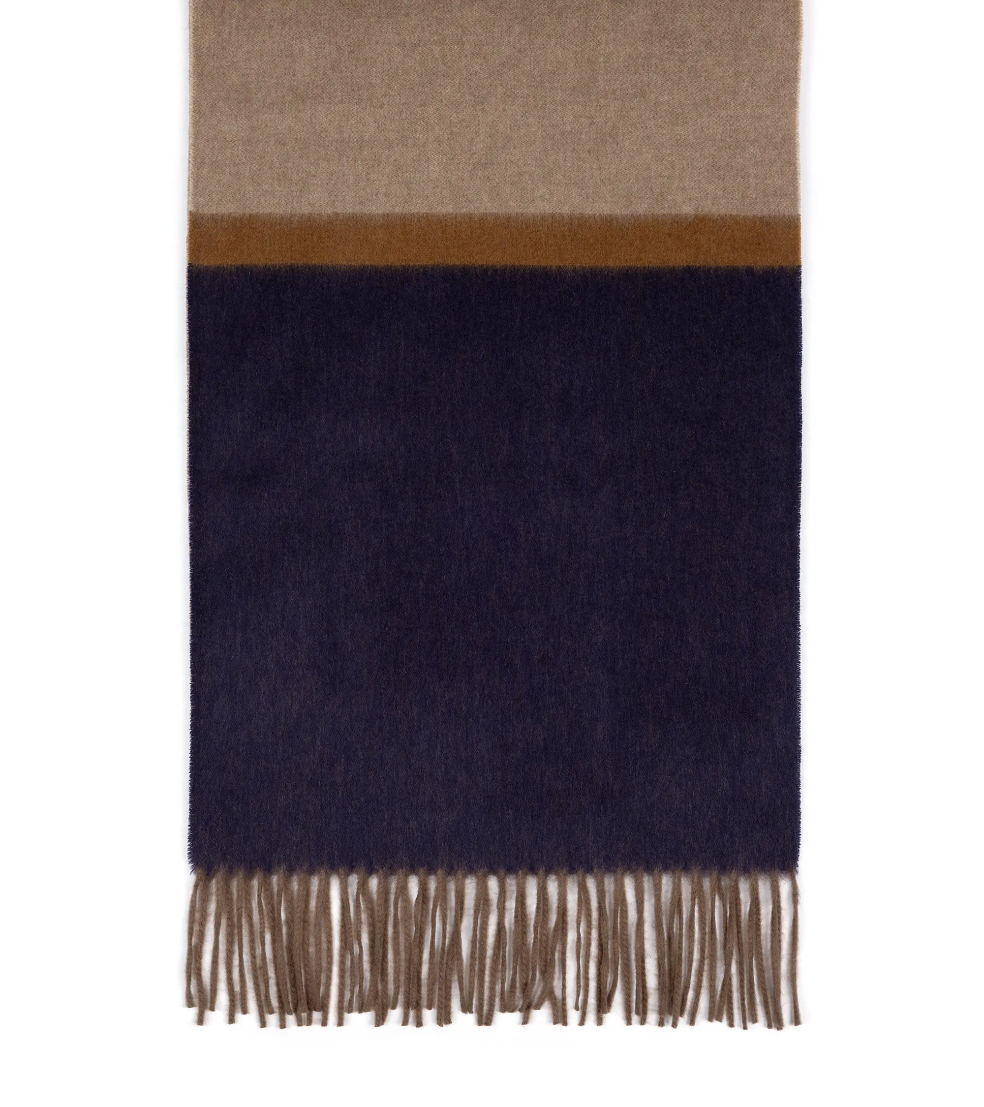 Begg x Co Arran Borderland Stripe Cashmere Scarf: Dark Natural/Navy