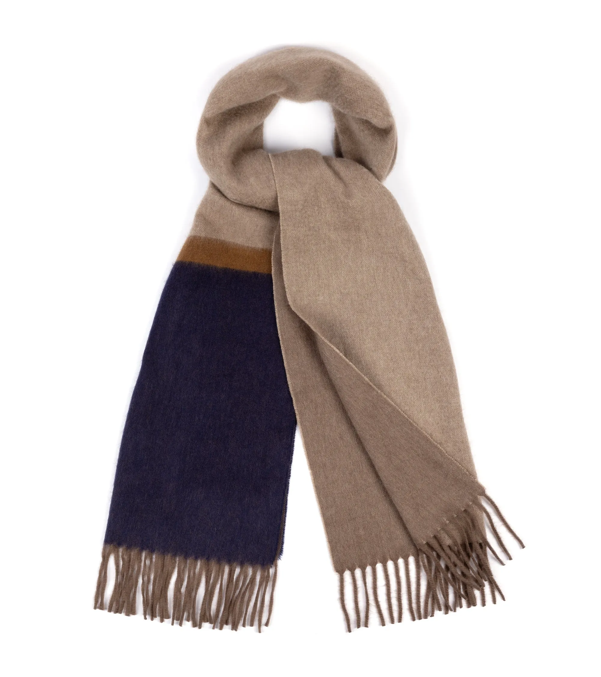 Begg x Co Arran Borderland Stripe Cashmere Scarf: Dark Natural/Navy