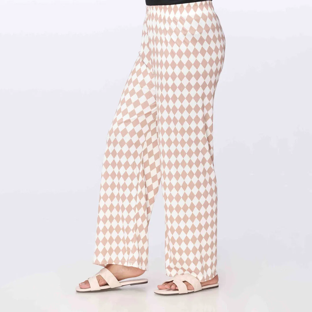 Beige Printed Jersey Straight Trouser PW3557