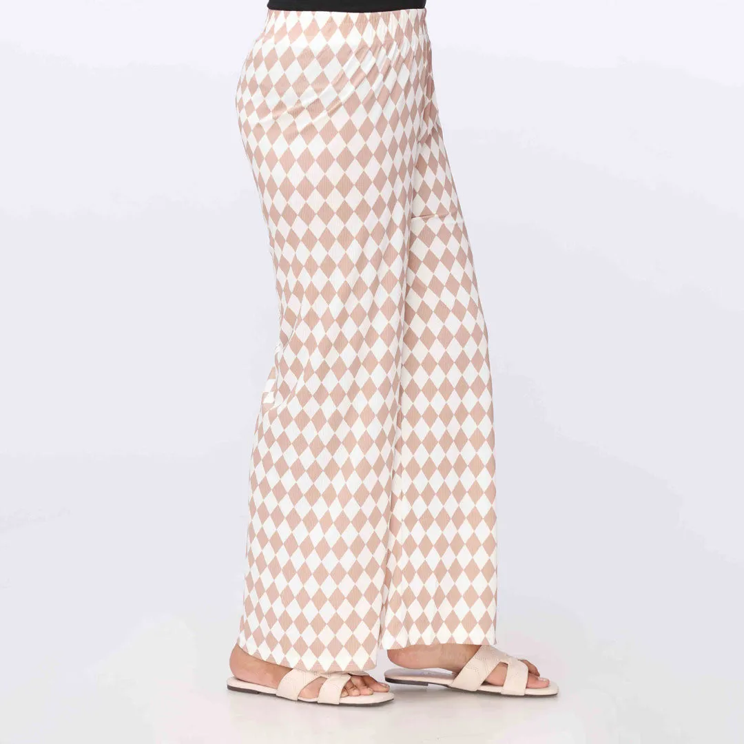 Beige Printed Jersey Straight Trouser PW3557