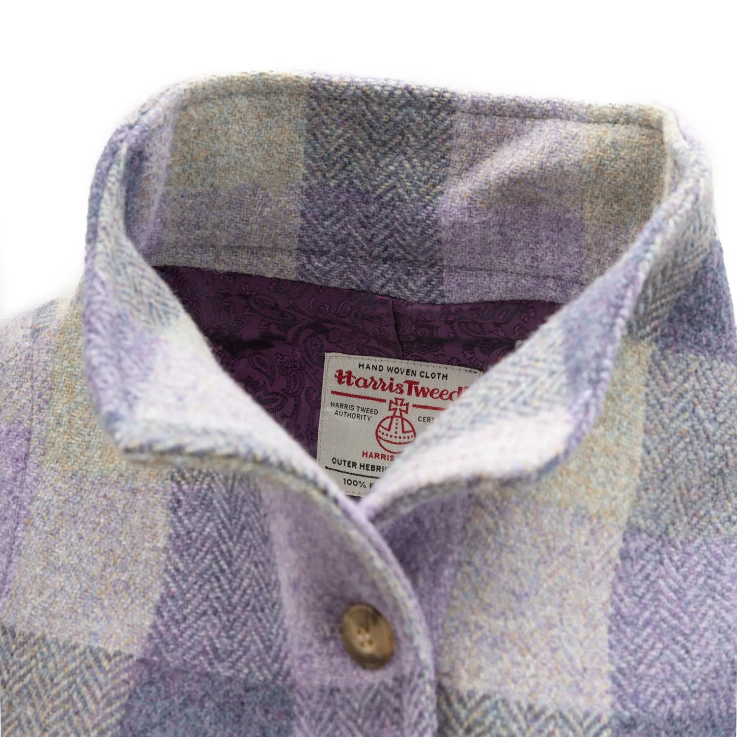 Belted Cape Harris Tweed Purple Square Tartan