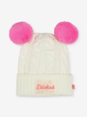 Billieblush Girls Double Pom Pom Beanie Hat in Ivory