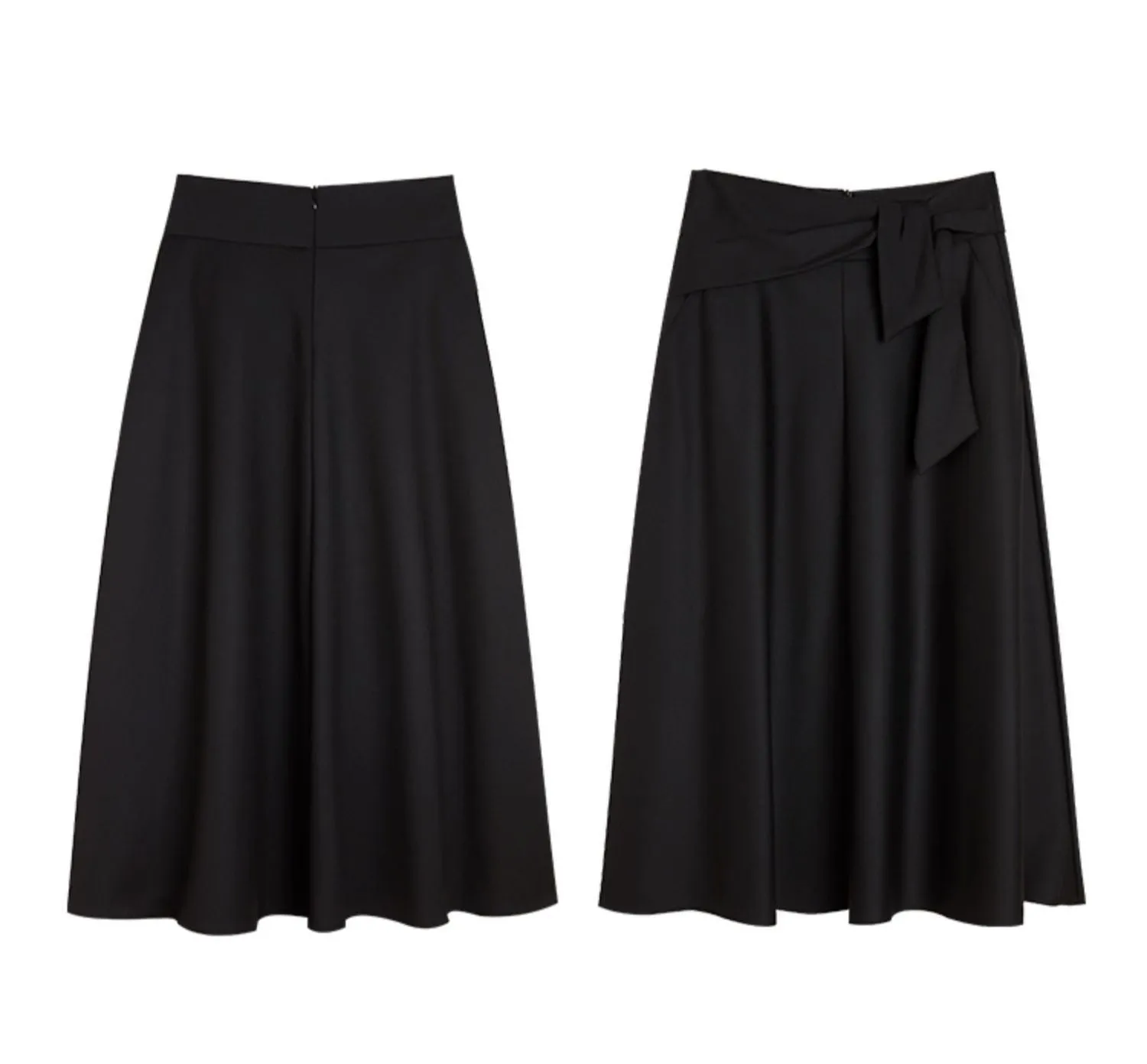 Black Elegant High Waist Belted Midi Skirt