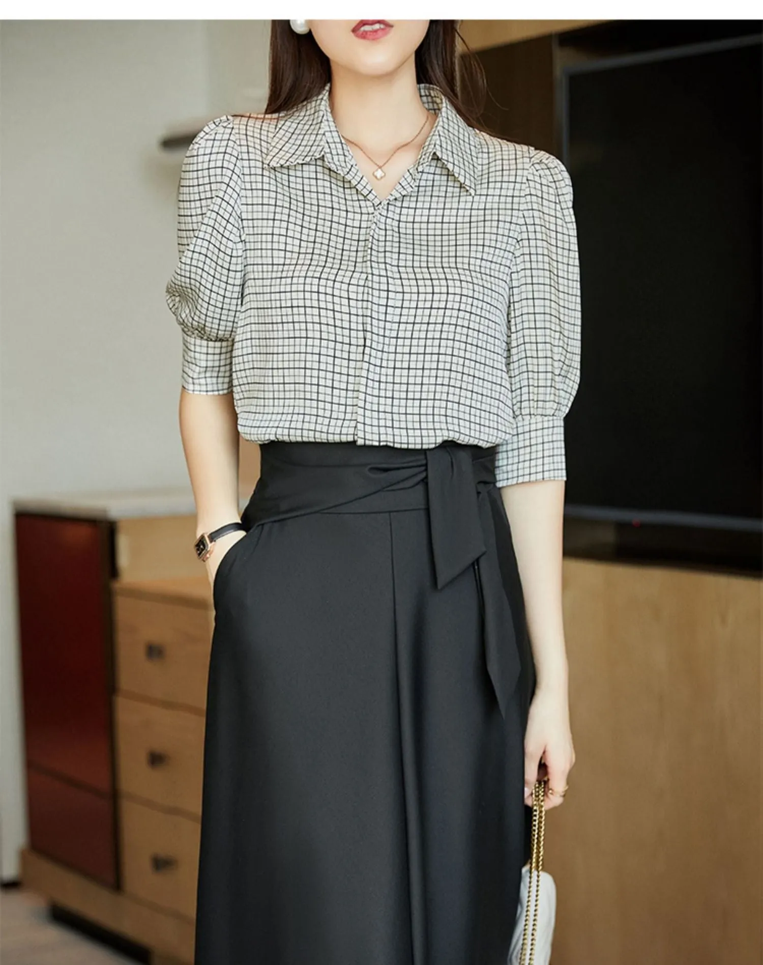 Black Elegant High Waist Belted Midi Skirt