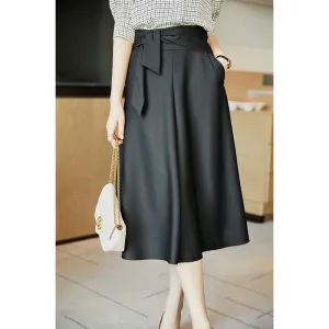 Black Elegant High Waist Belted Midi Skirt