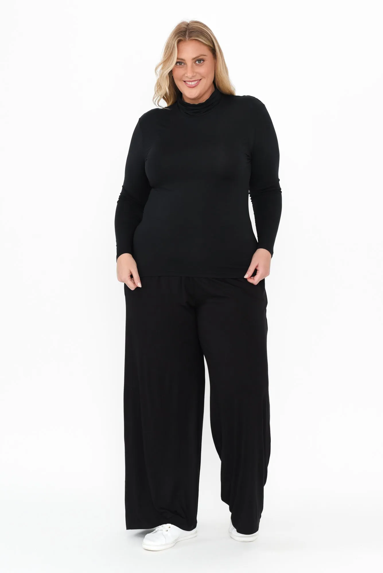 Black Micro Modal Turtleneck Top