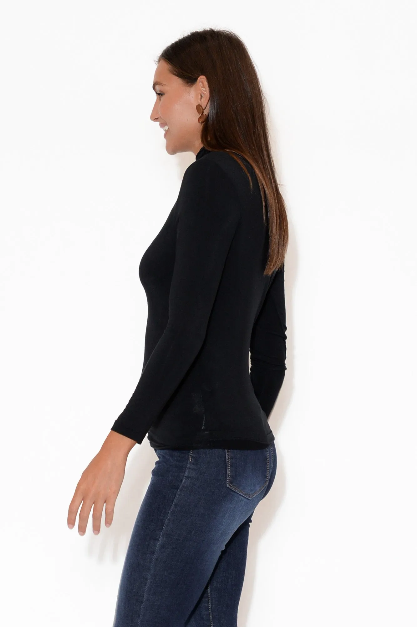 Black Micro Modal Turtleneck Top