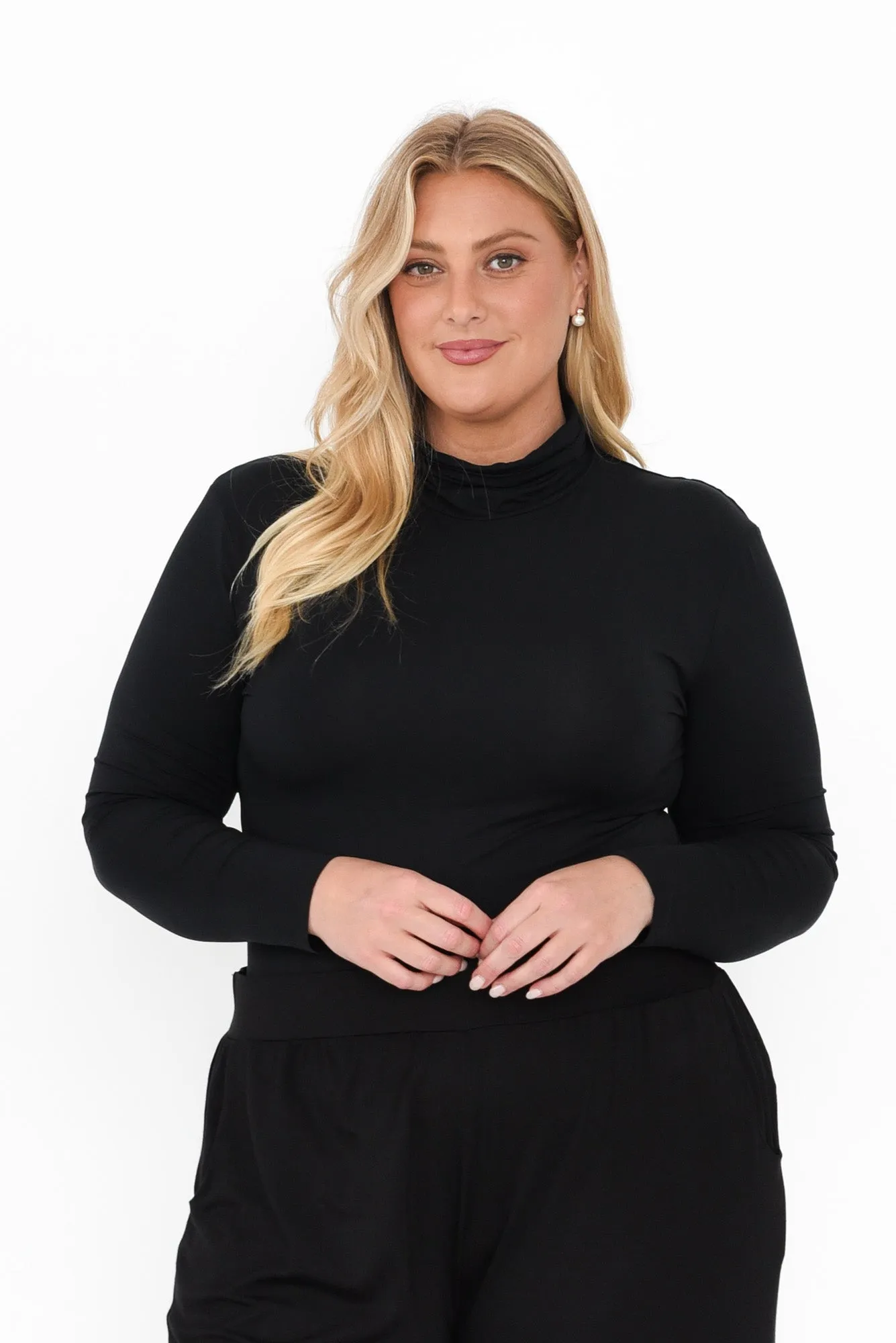 Black Micro Modal Turtleneck Top