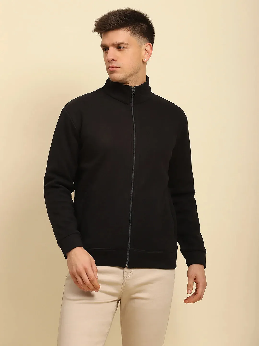 Black Ploy Blend Solid Regular Fit Sweatshirt