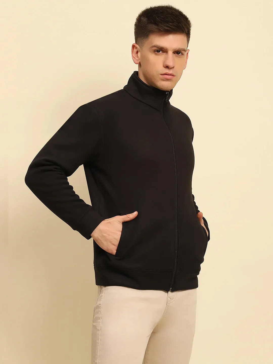 Black Ploy Blend Solid Regular Fit Sweatshirt