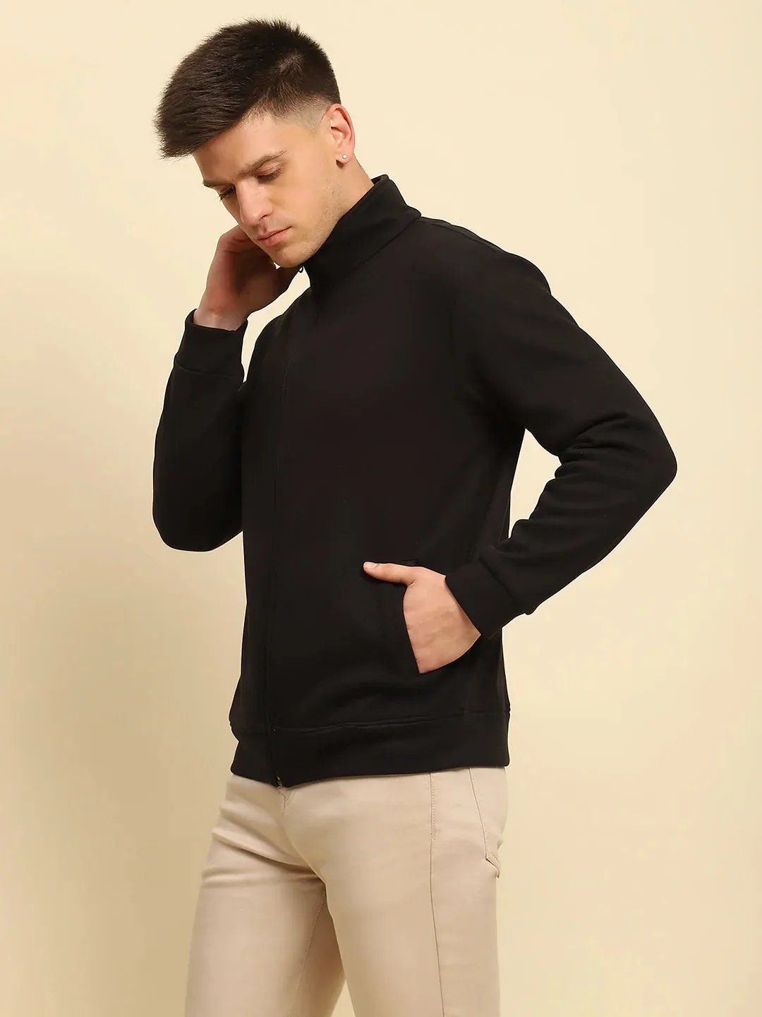 Black Ploy Blend Solid Regular Fit Sweatshirt