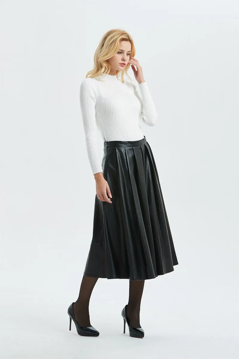 Black PU skirt, PU skirt - midi skirt-womens winter skirt-black skirt, faux leather skirt for winter, warm winter skirt-fashion skirt C1296