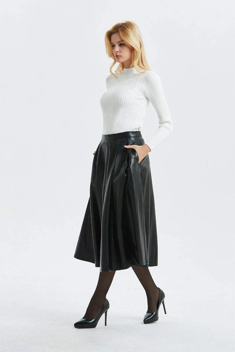 Black PU skirt, PU skirt - midi skirt-womens winter skirt-black skirt, faux leather skirt for winter, warm winter skirt-fashion skirt C1296