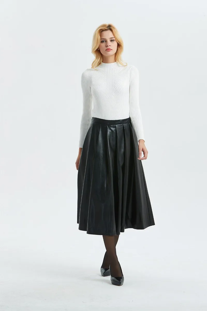 Black PU skirt, PU skirt - midi skirt-womens winter skirt-black skirt, faux leather skirt for winter, warm winter skirt-fashion skirt C1296