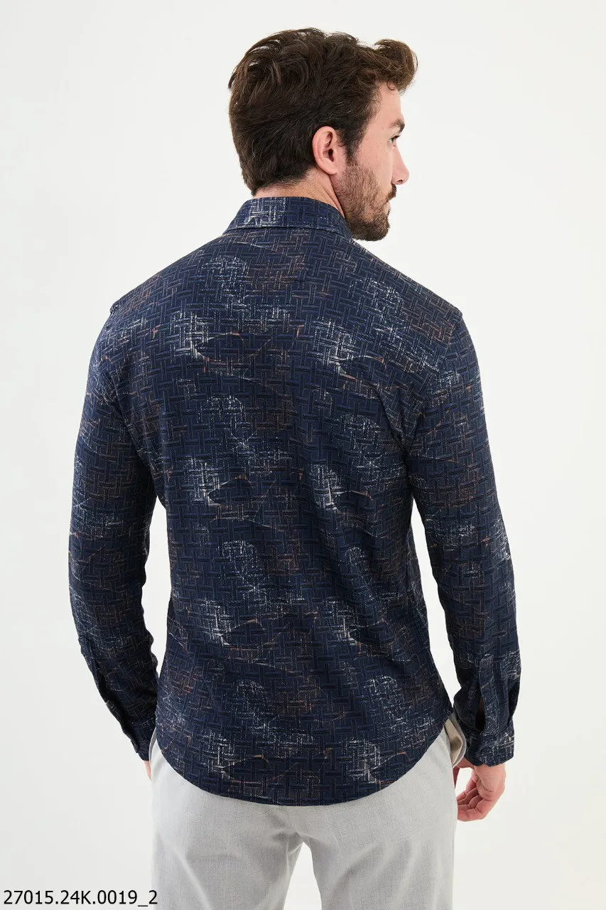 Blue-White Patterned Textured Shirt.