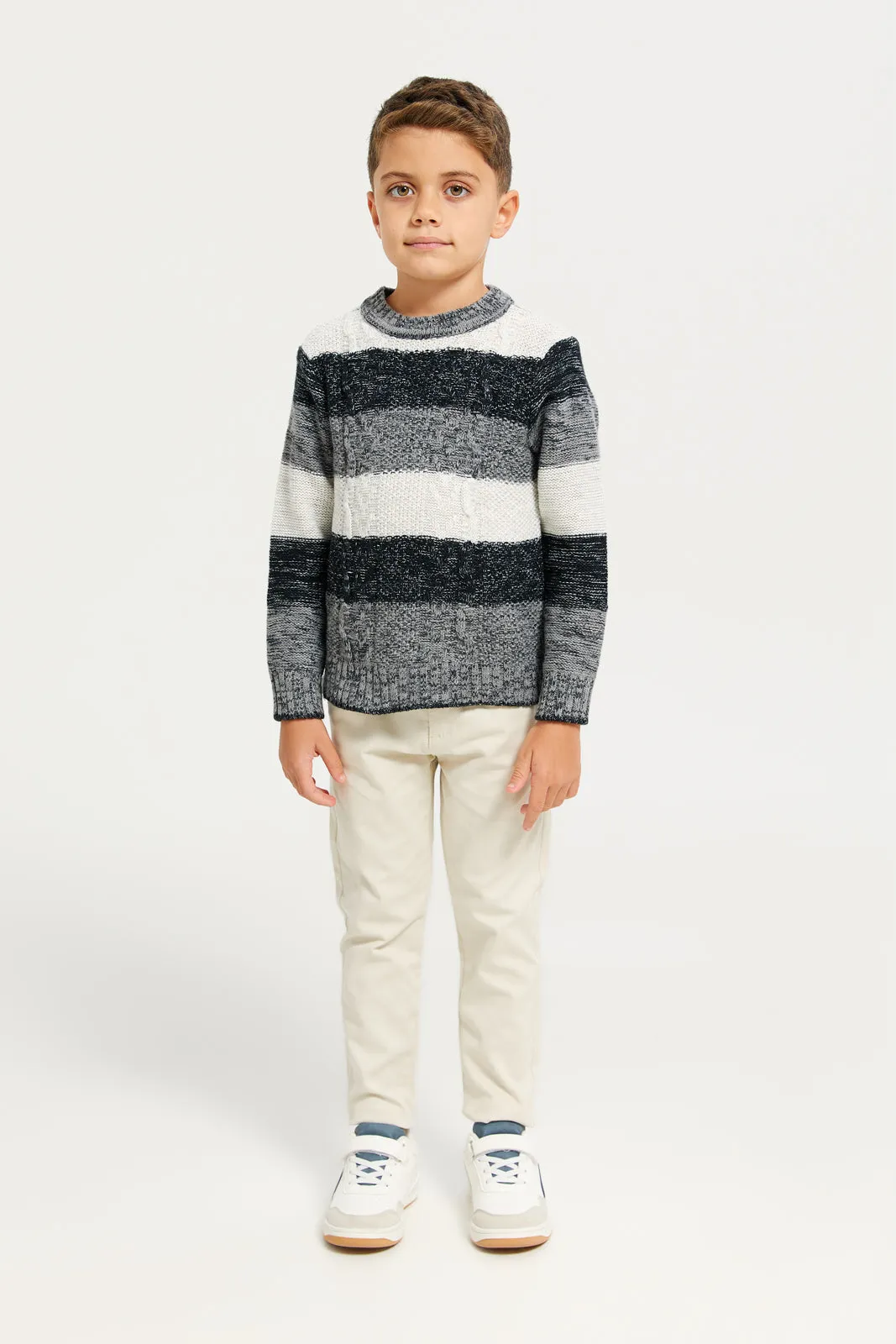 Boys Black And Grey Striped Sweater